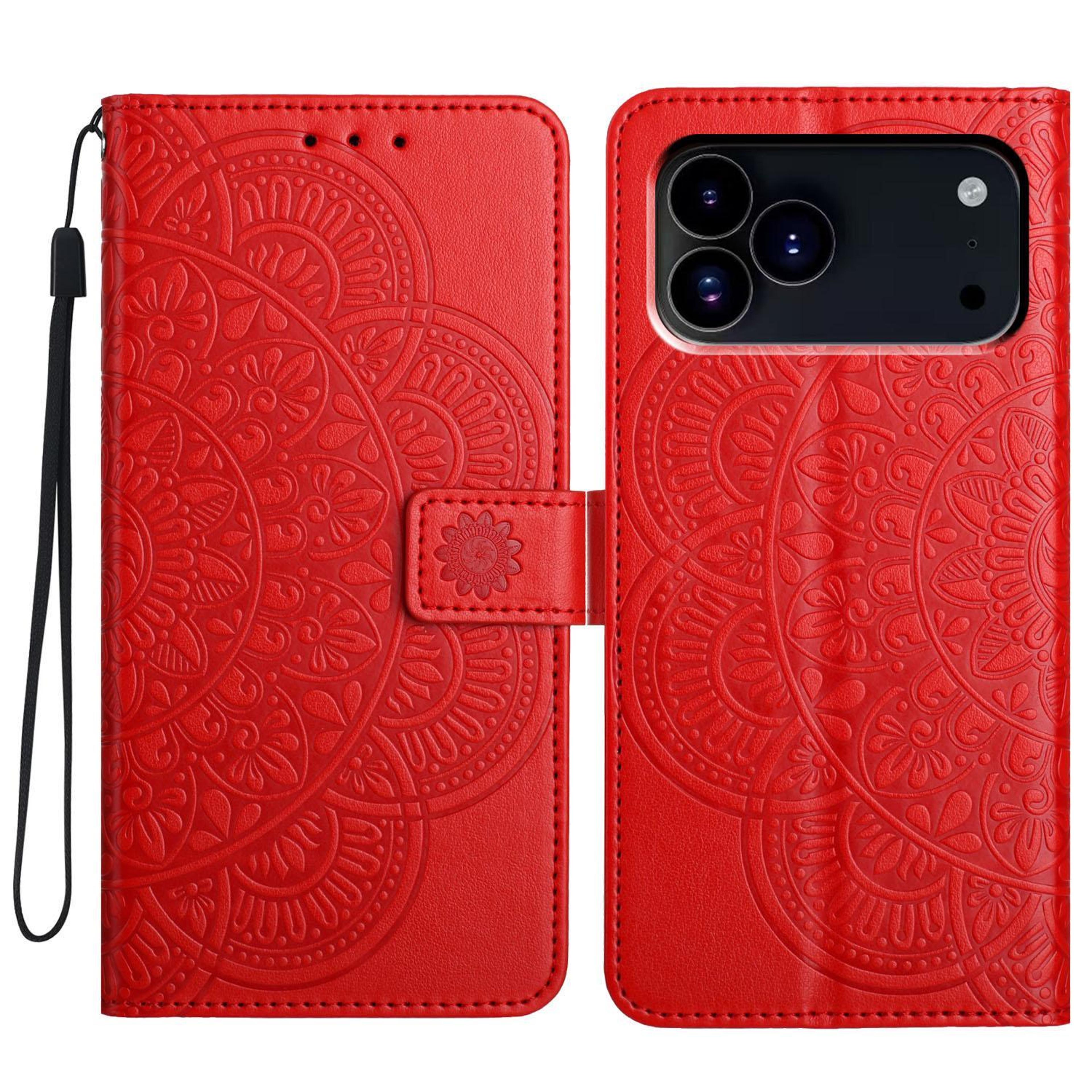 flower embossed iphone 18 pro max wallet phone case with card slot and stand