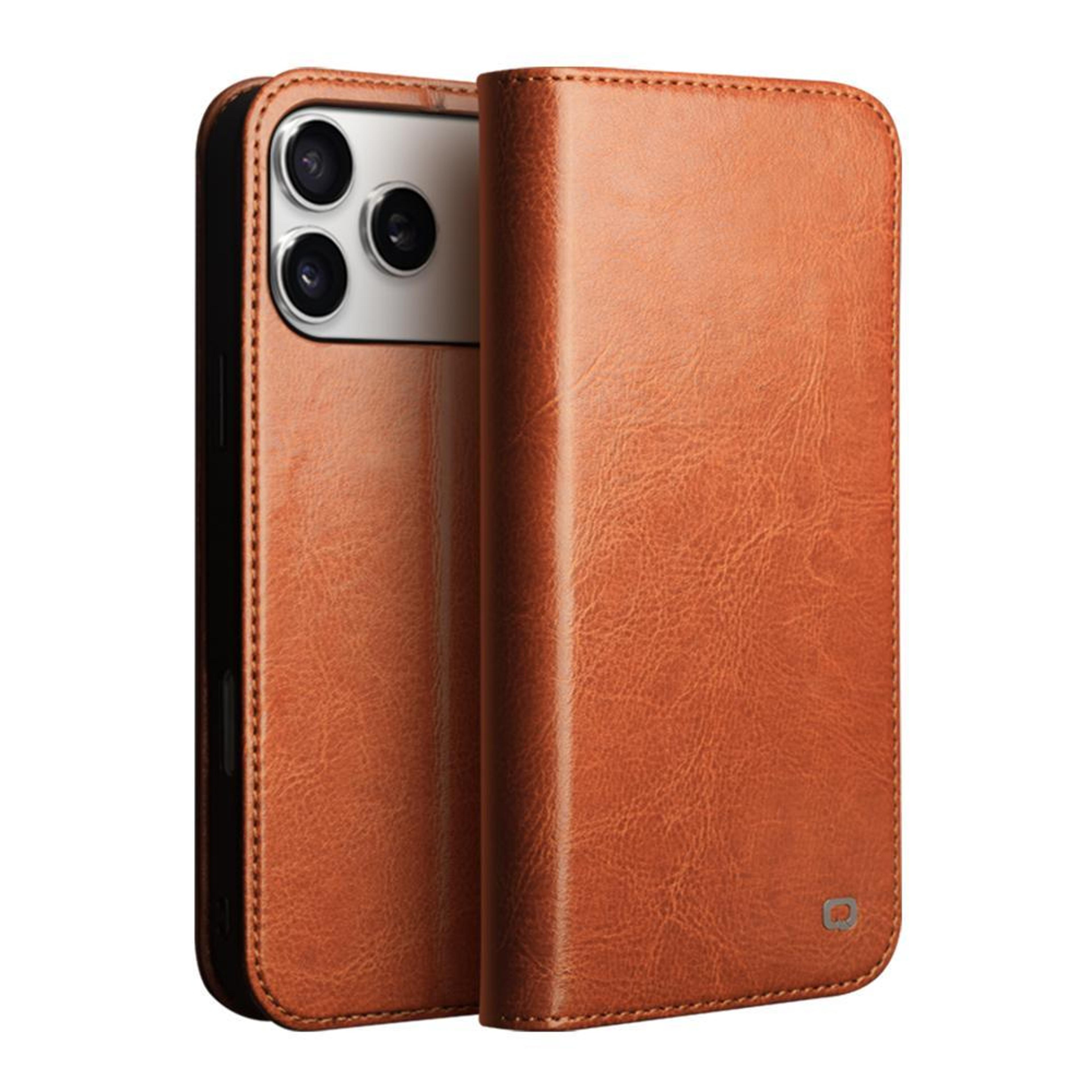 iphone 18 pro cowhide leather wallet case with card slots and kickstand