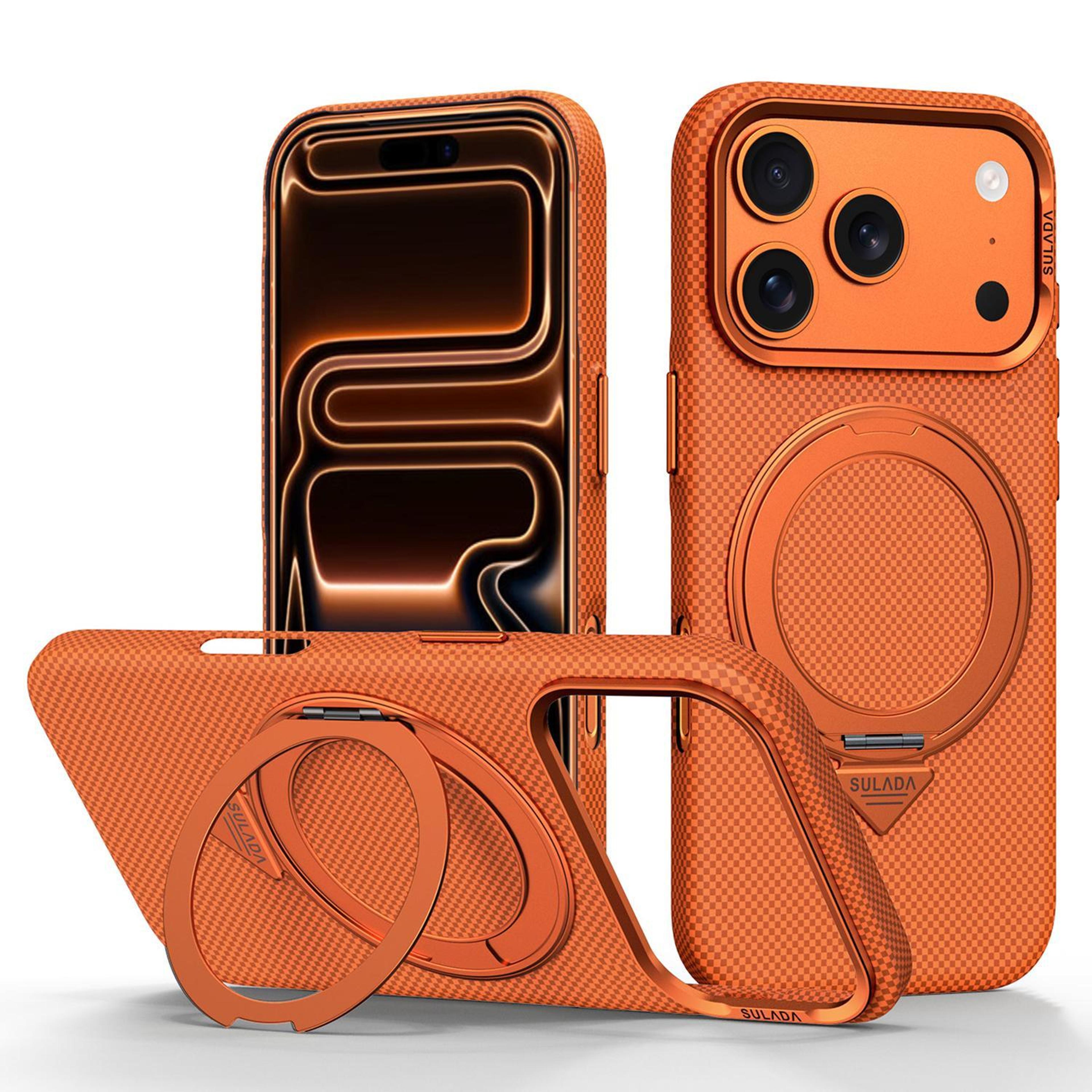 iphone 18 pro magnetic case with 360 degree rotating holder and 600d textured finish