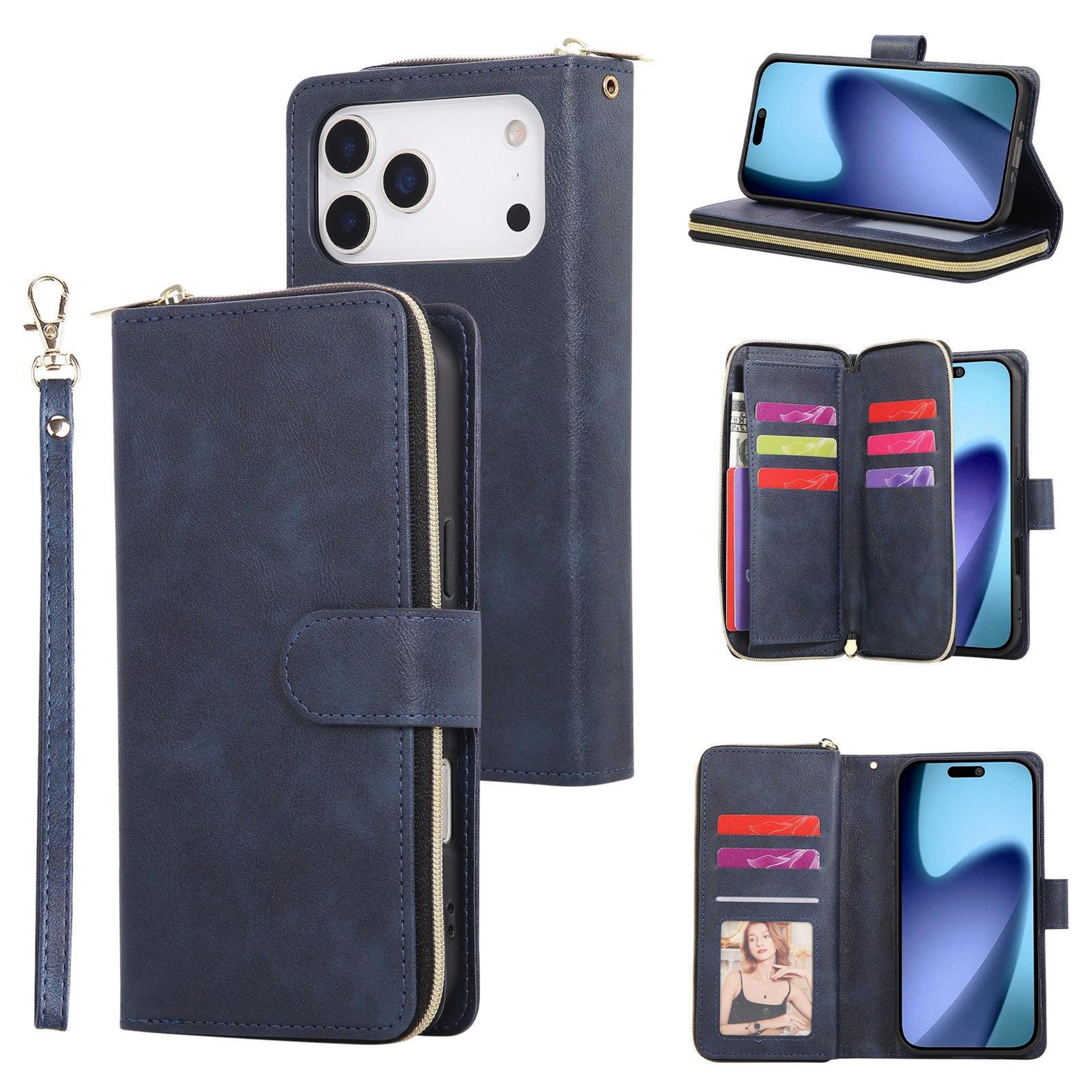 iphone 18 pro max 9 card slot pu leather zipper wallet phone case with stand