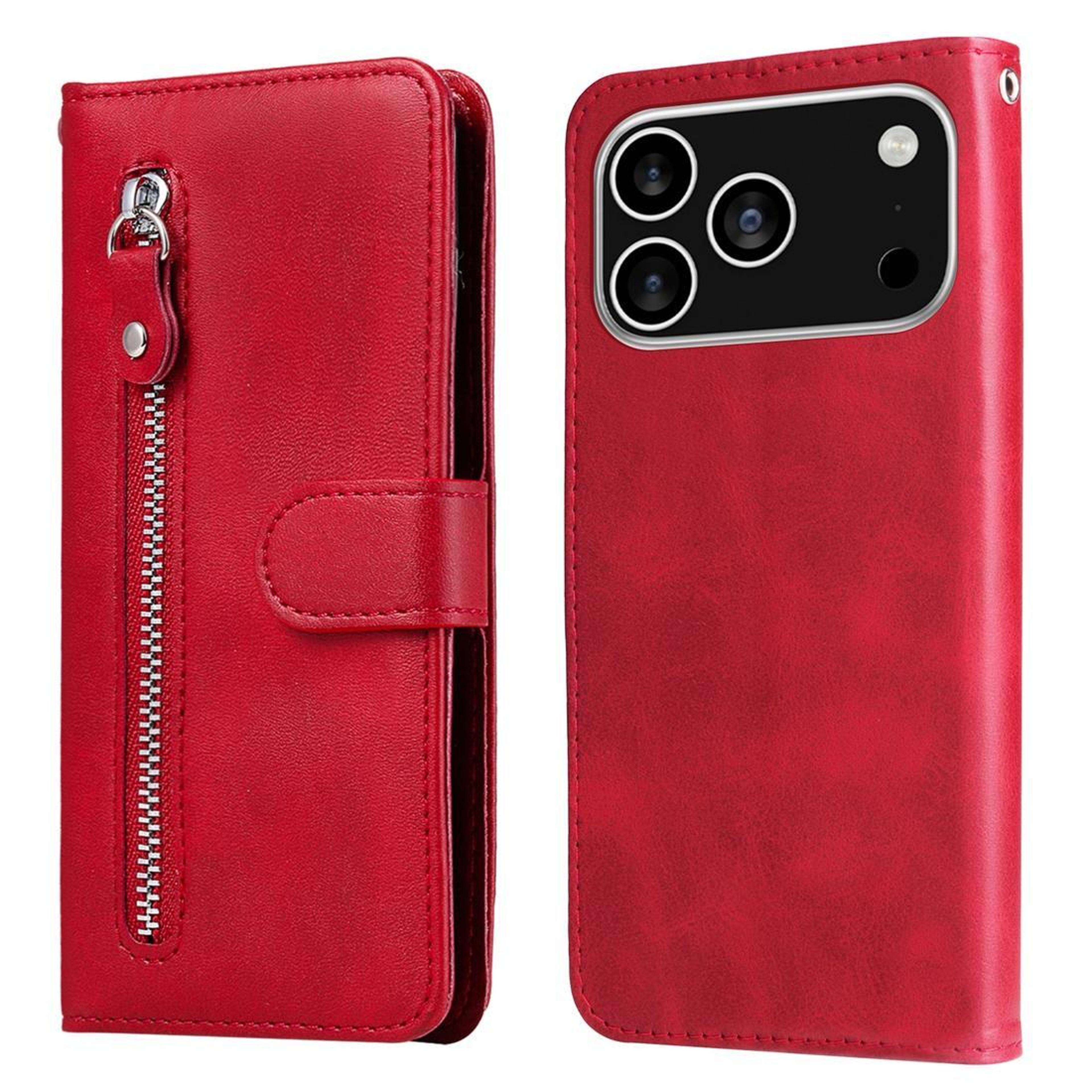 iphone 18 pro calf texture leather zipper wallet case with card slot and stand