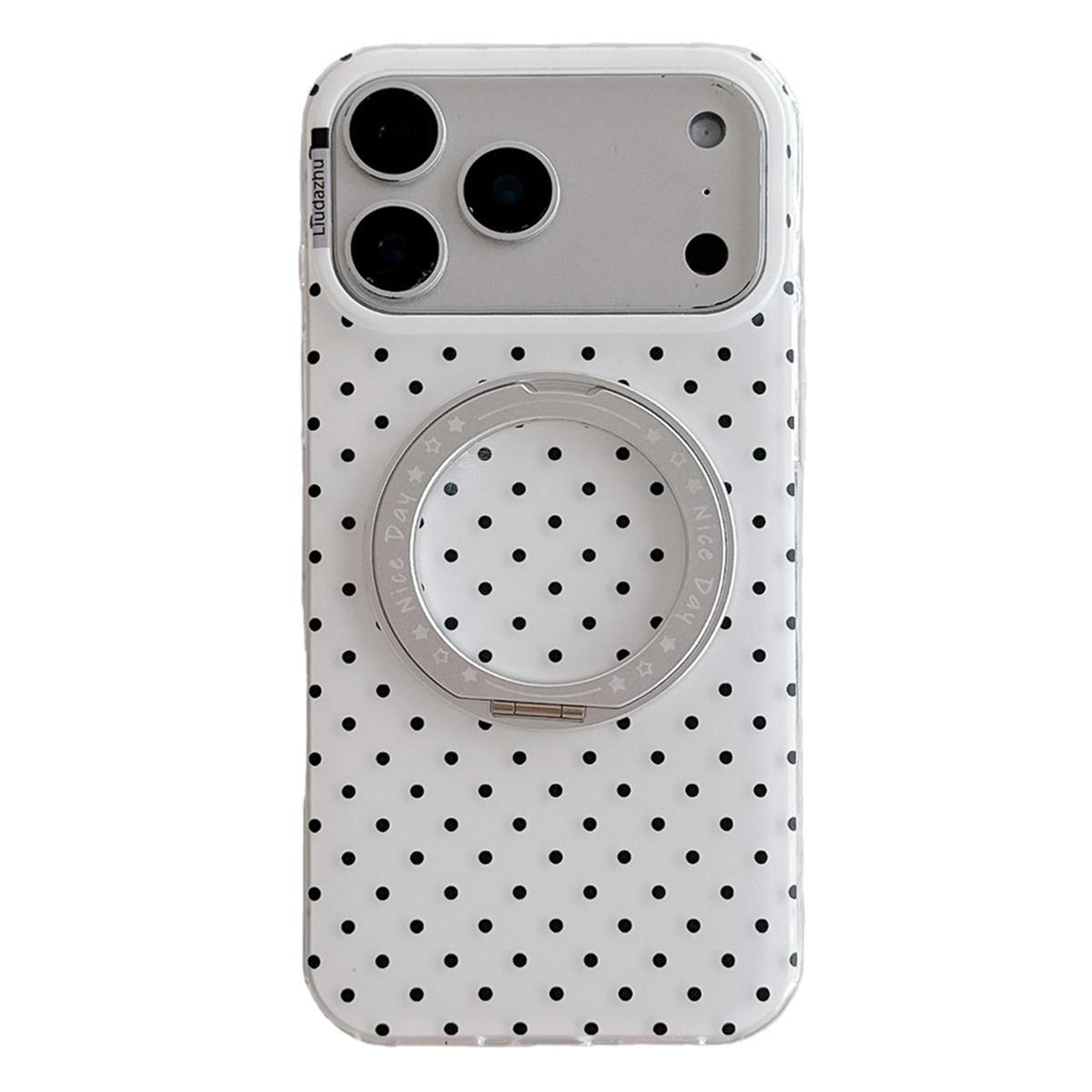 magnetic phone case for 18 pro with 360 rotating ring stand and minimalist point pattern