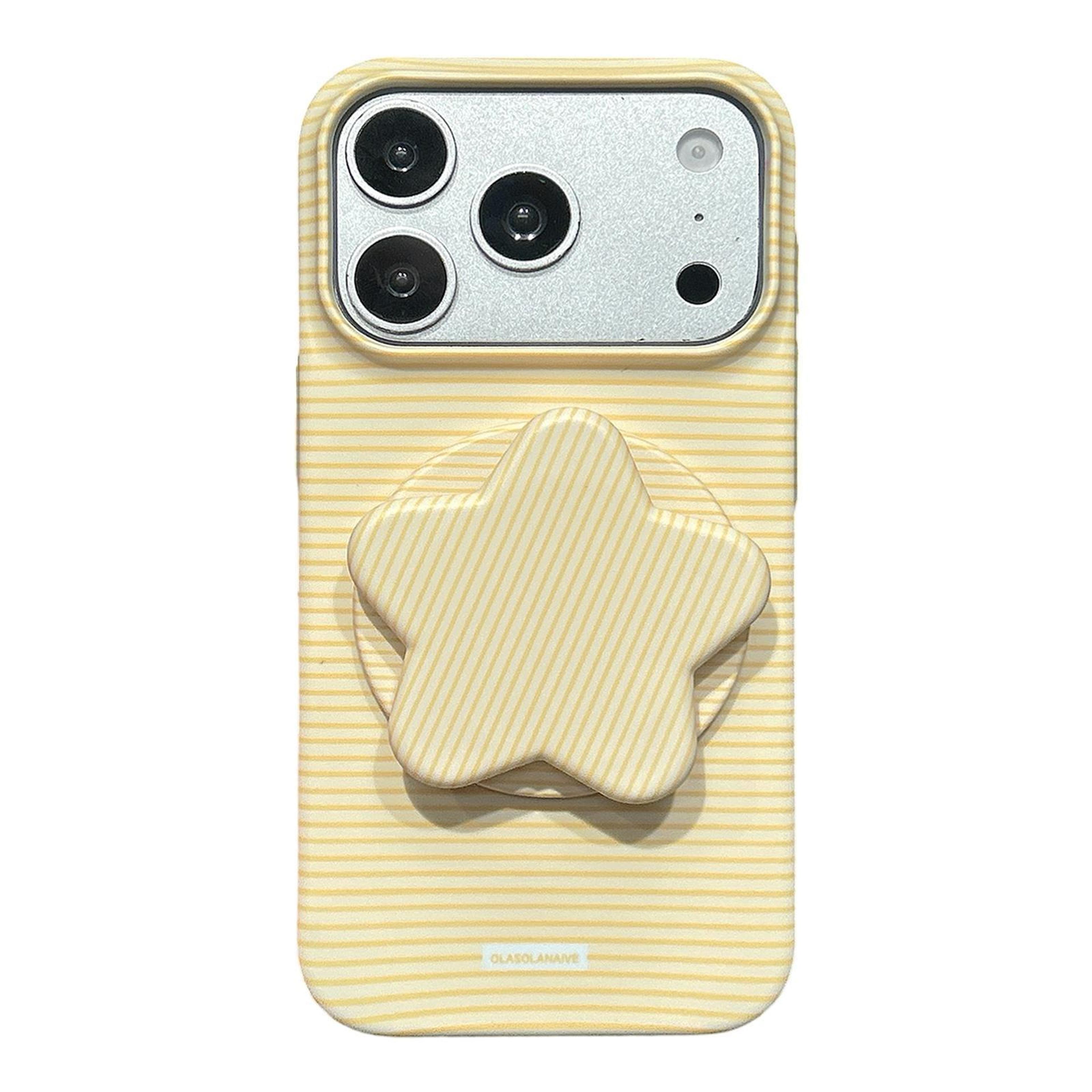 iphone 18 pro macaron striped full coverage pc case with rotating star stand