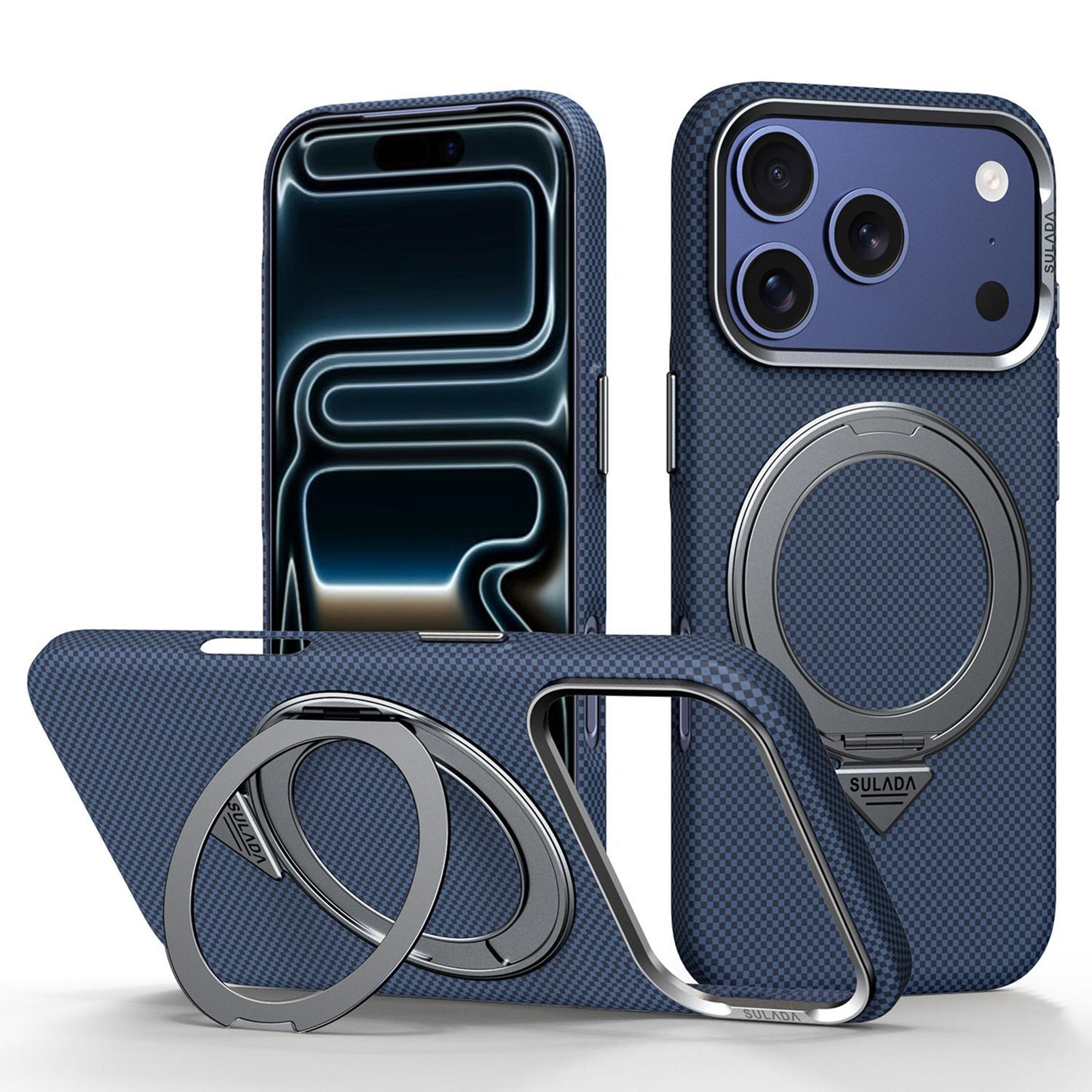iphone 18 pro max kevlar-textured magnetic case with 360-degree rotating holder