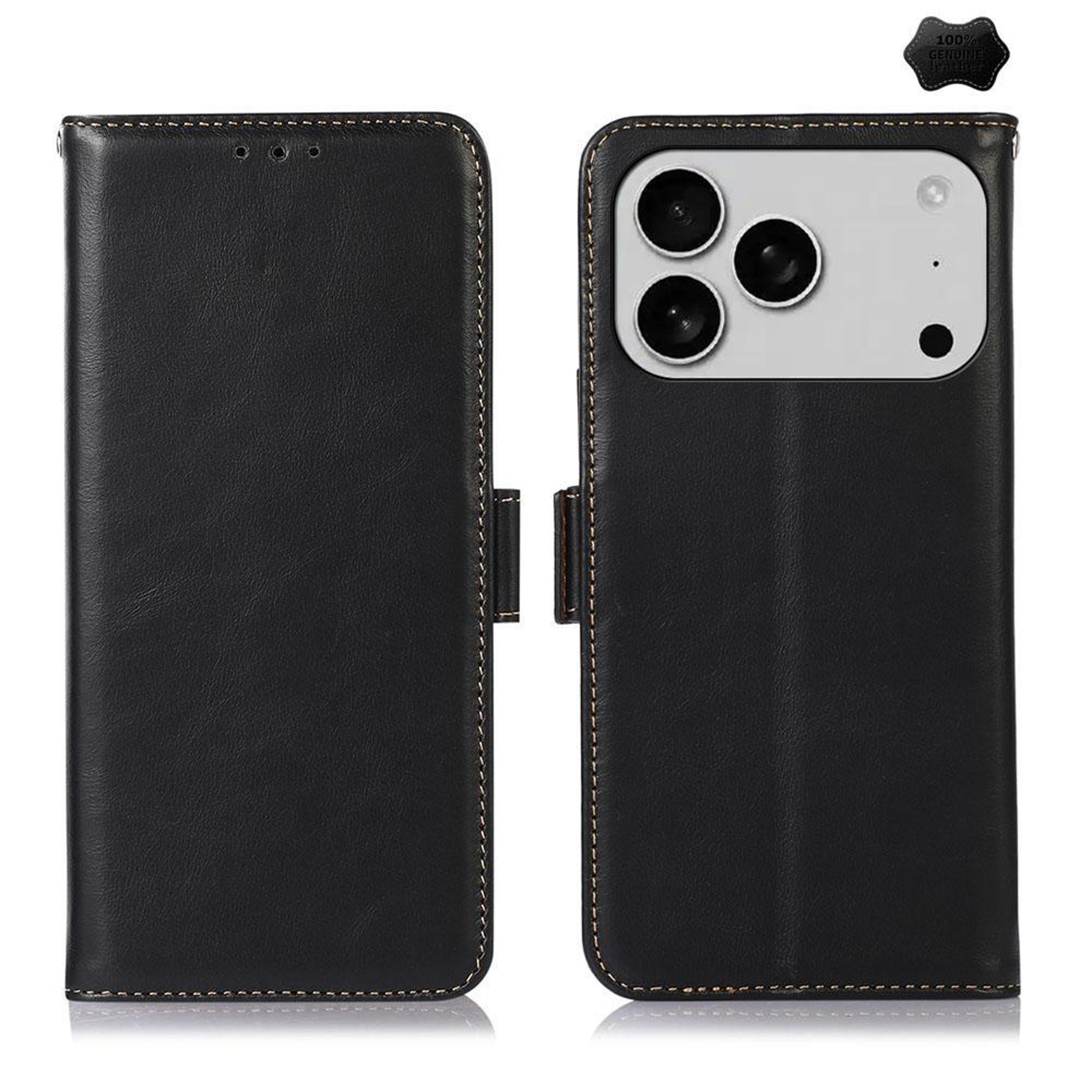 iphone 18 pro crazy horse cowhide leather wallet case with stand and rfid shielding