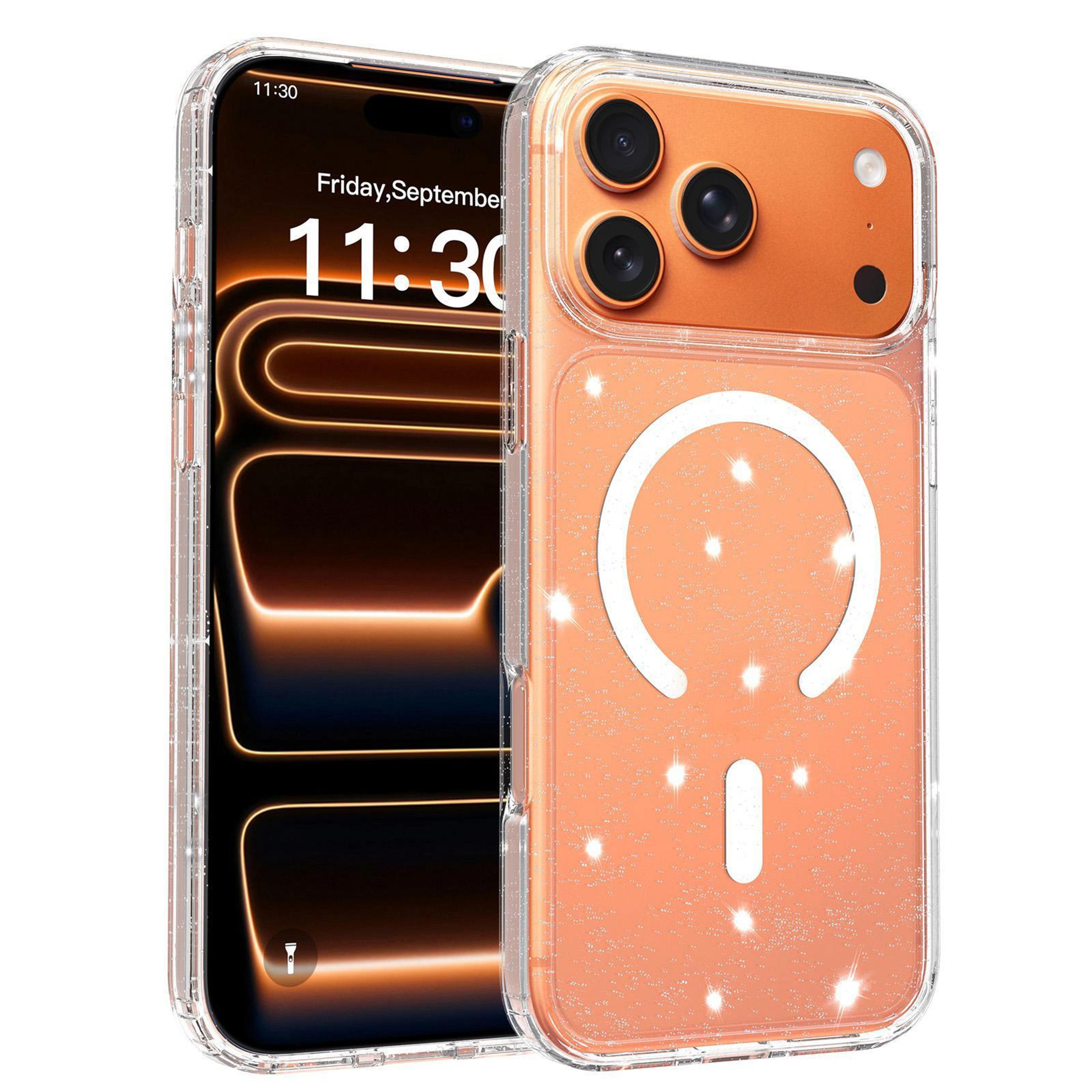 iphone 18 pro max clear glitter magnetic pc tpu phone case
