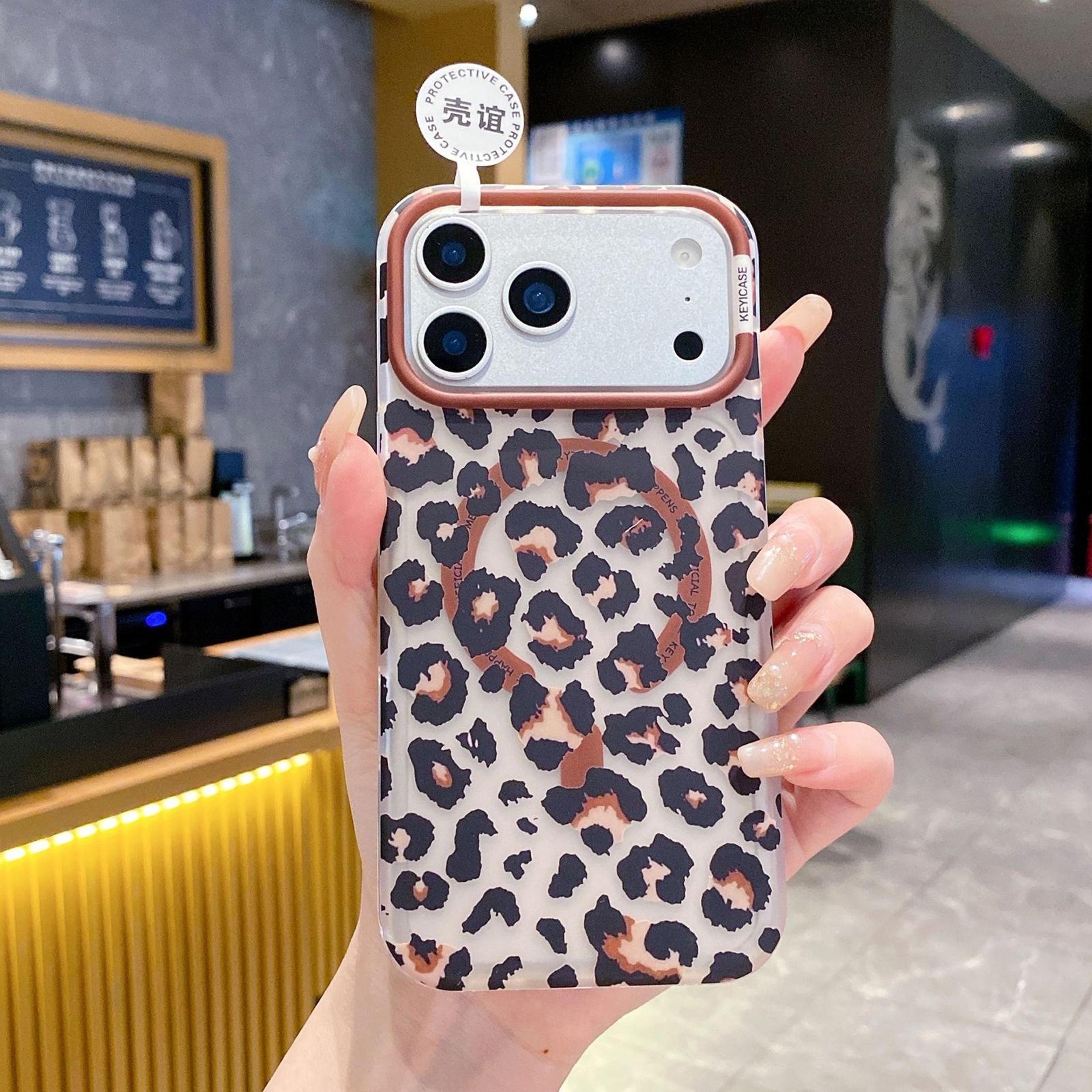 leopard print magnetic case for iphone 18 pro max with shockproof corners
