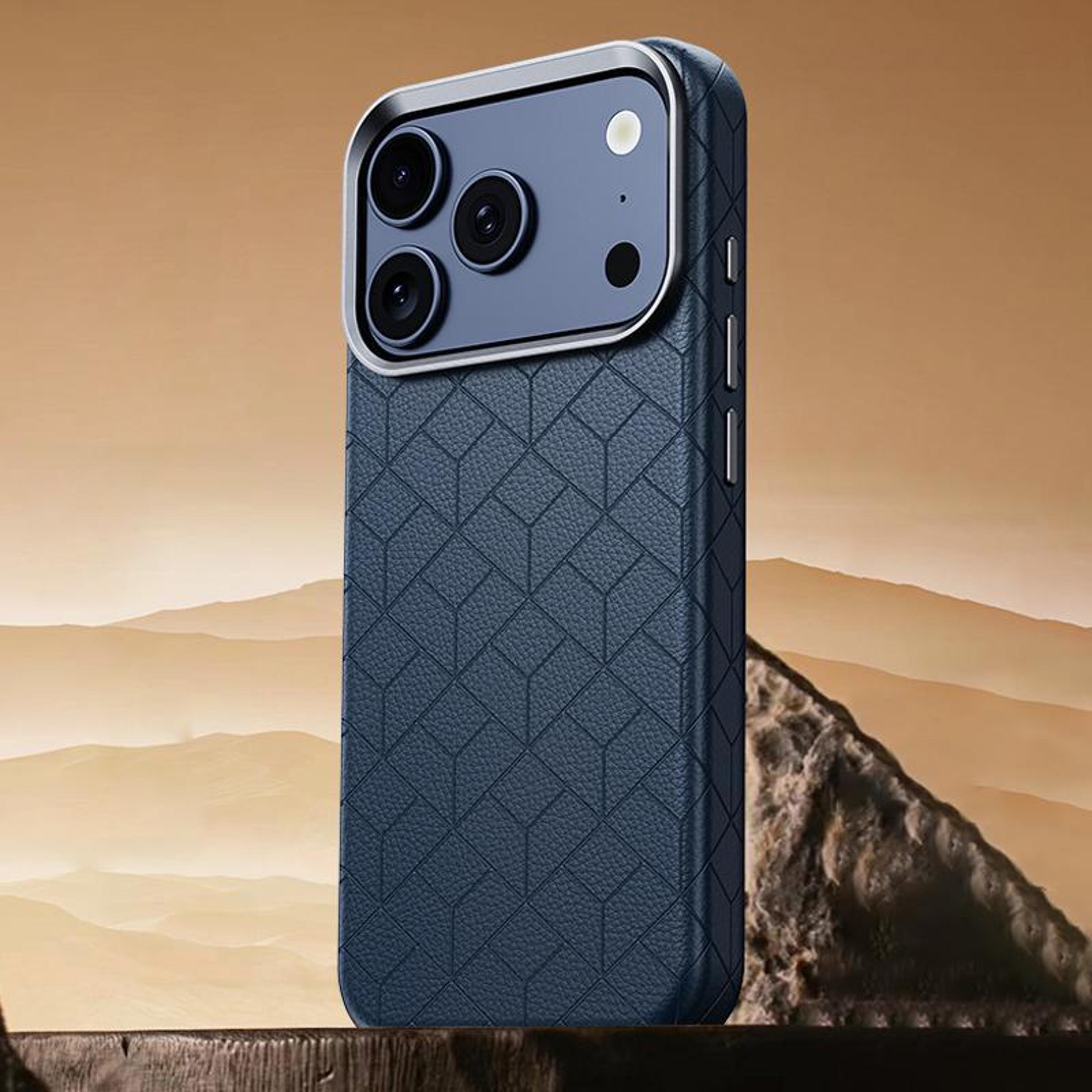 iphone 18 pro magnetic phone case with embossed grid pattern and metal frame