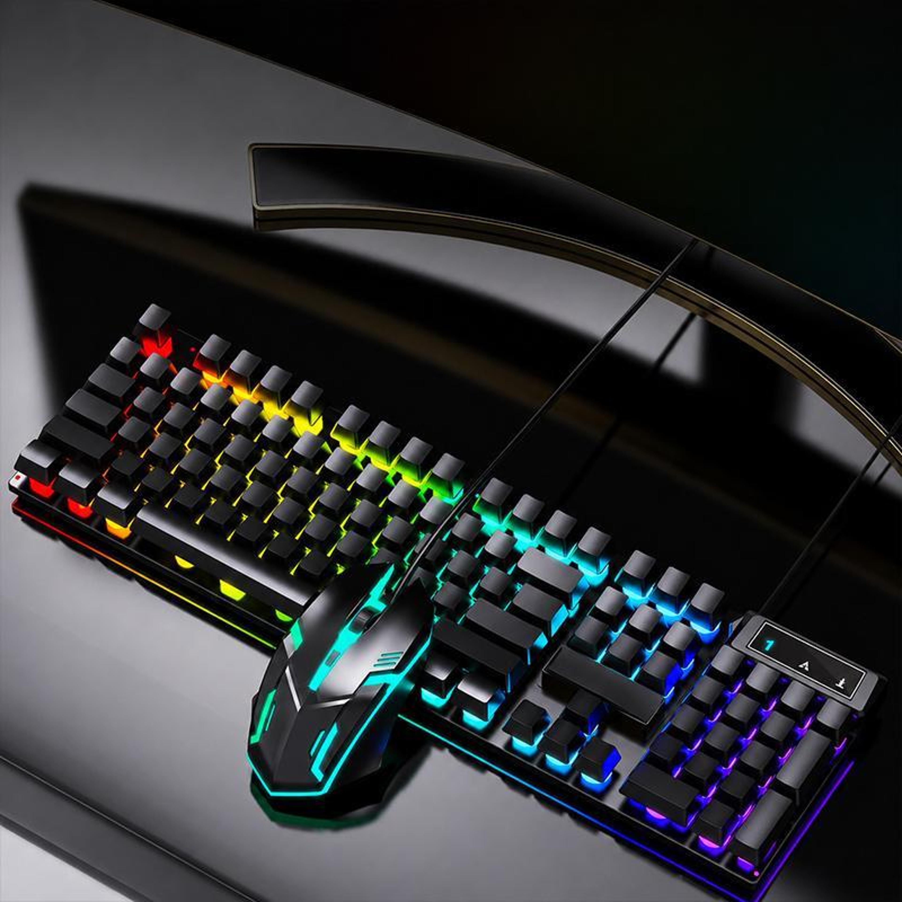 colorful illuminated wired gaming keyboard and mouse set with usb connection