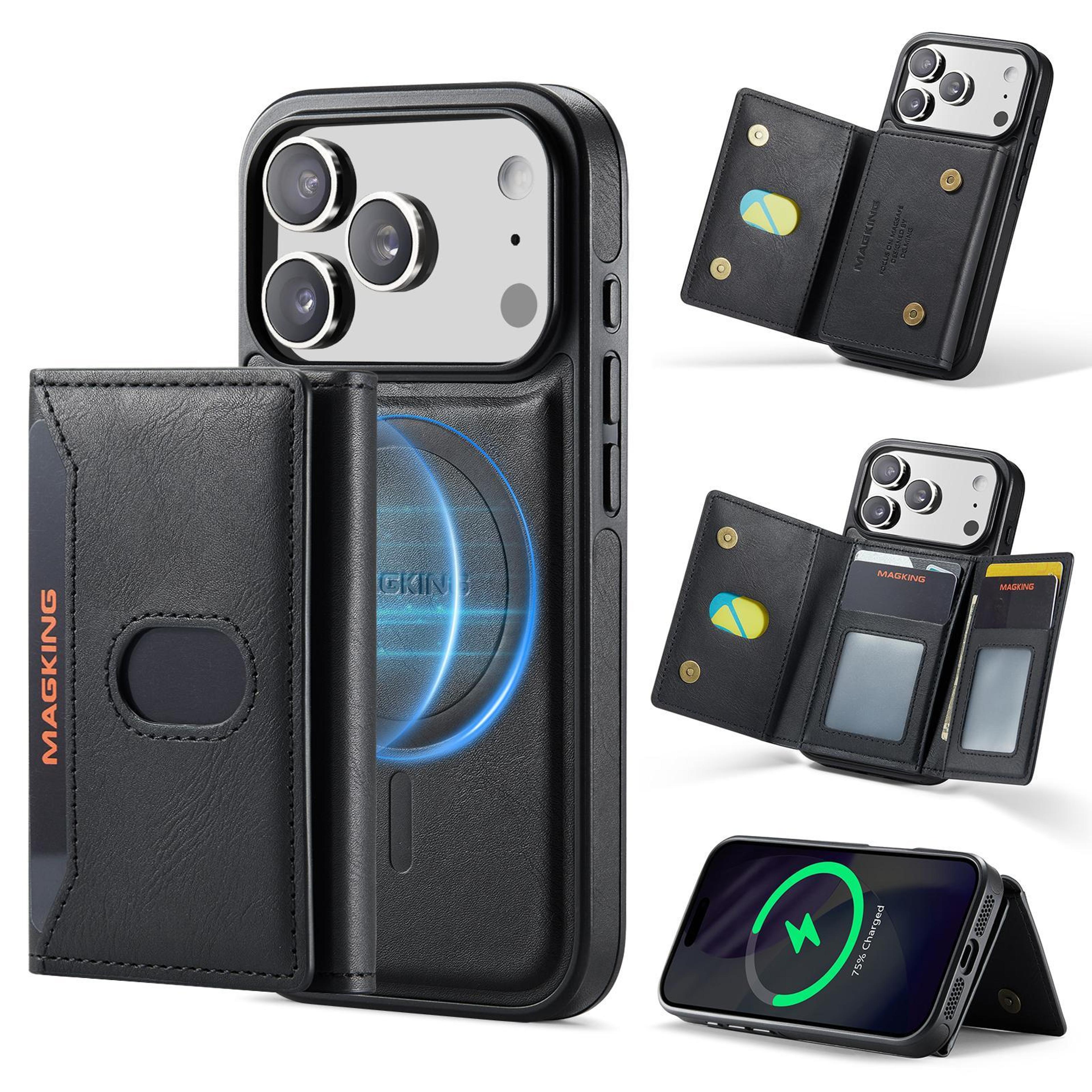 iphone 18 pro rfid tri-fold magnetic wallet case with detachable card holder