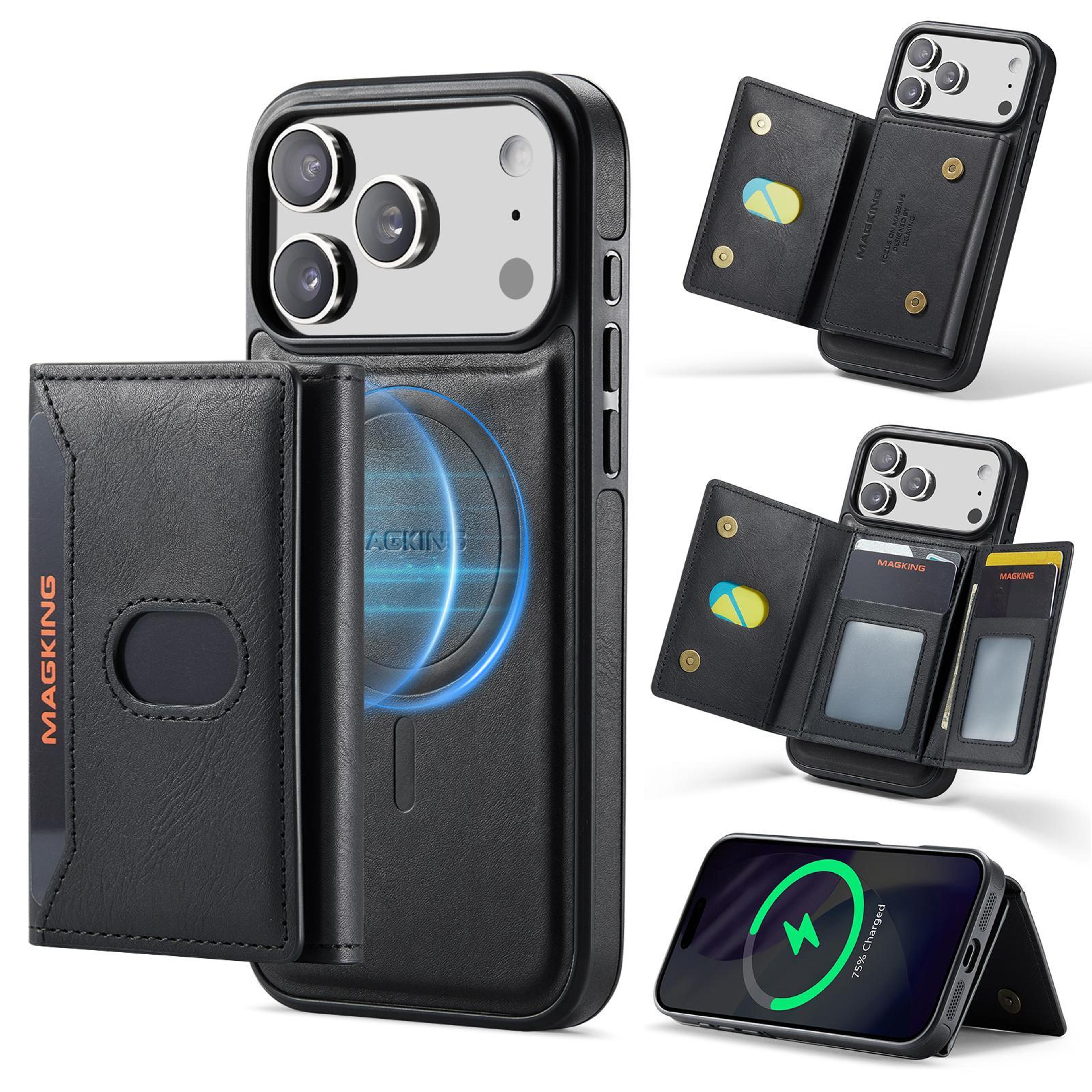 iphone 18 pro max magnetic wallet case with detachable tri-fold card holder