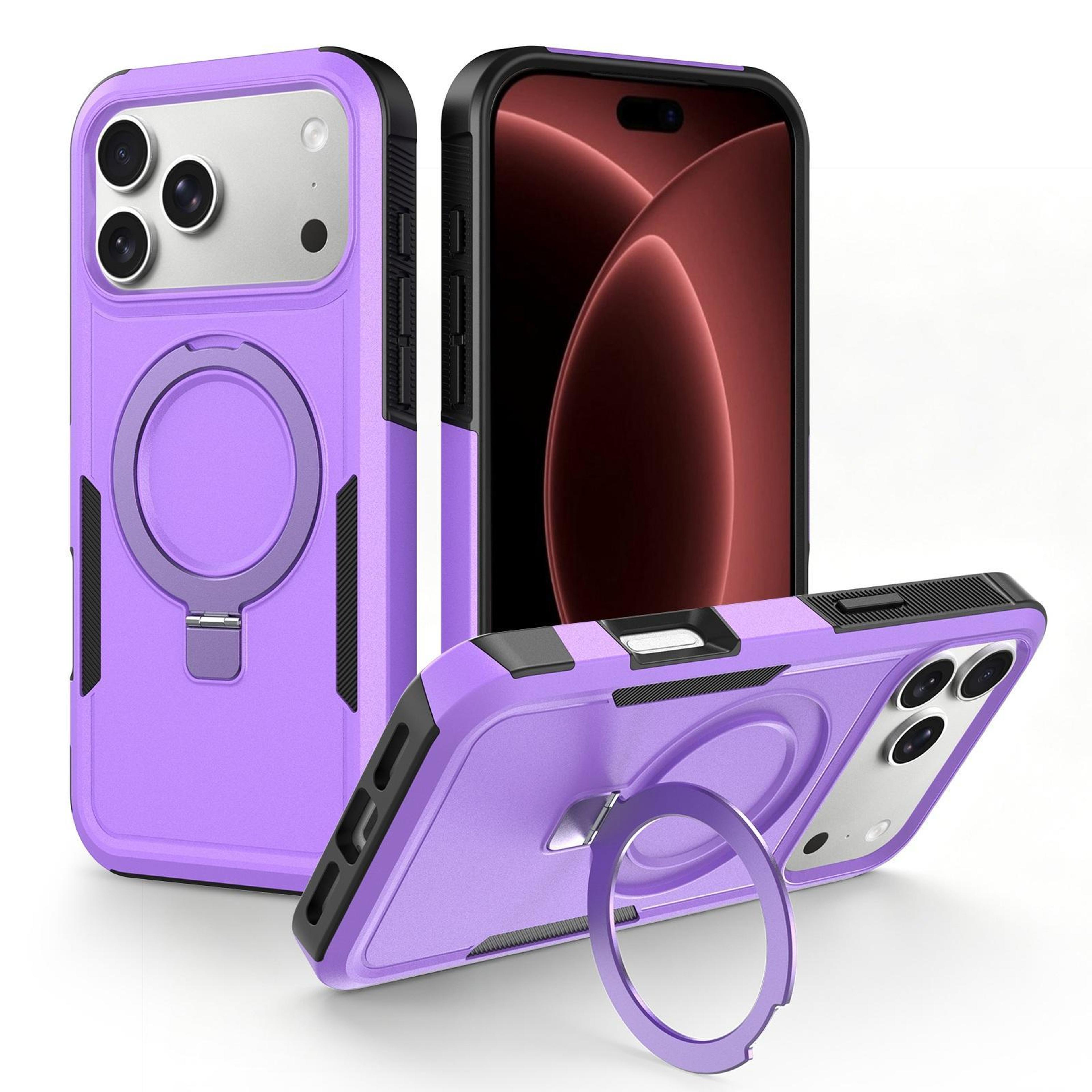 shockproof hybrid iphone 18 pro max case with rotating ring holder and magnetic alignment