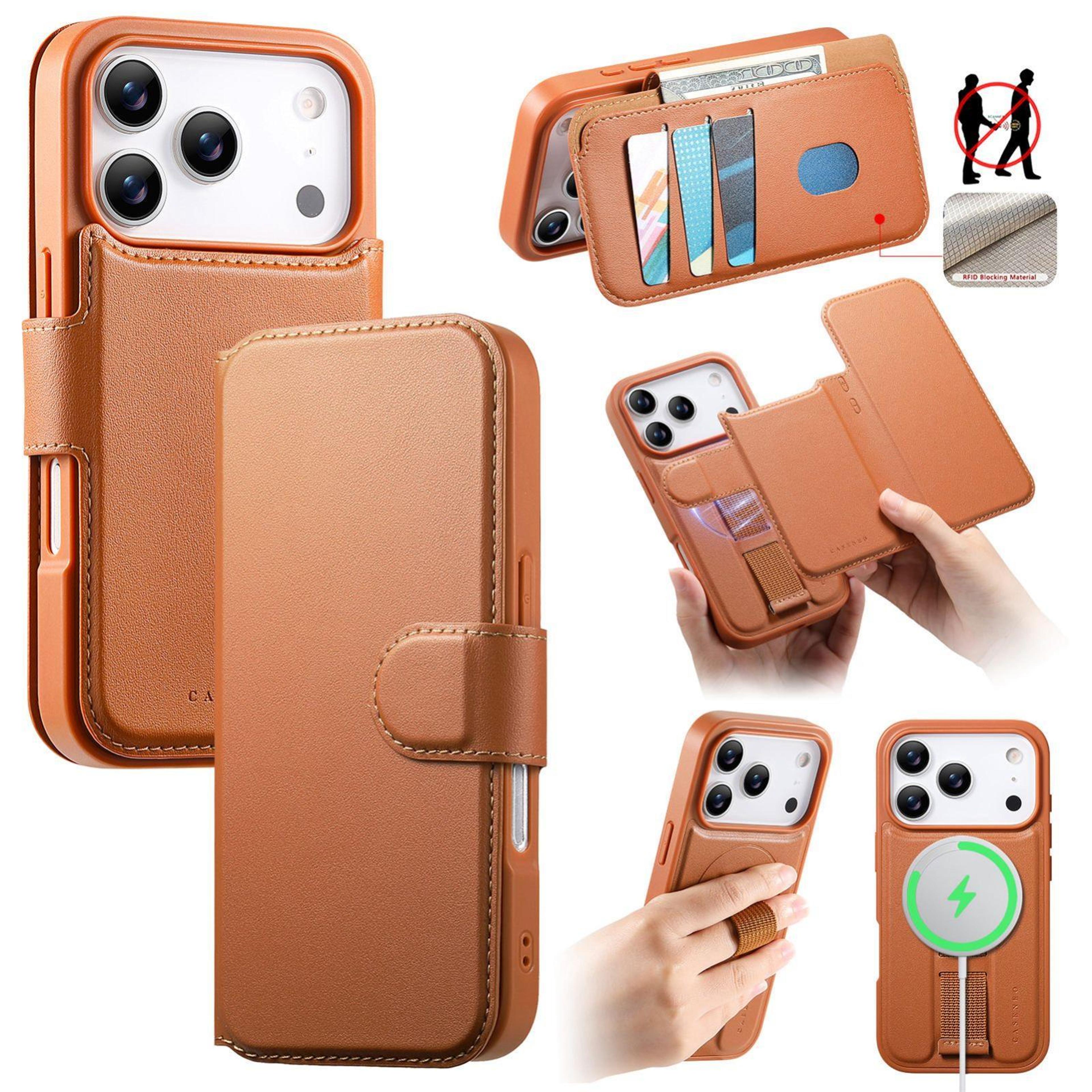 iphone 18 pro magsafe leather wallet case with finger grip strap