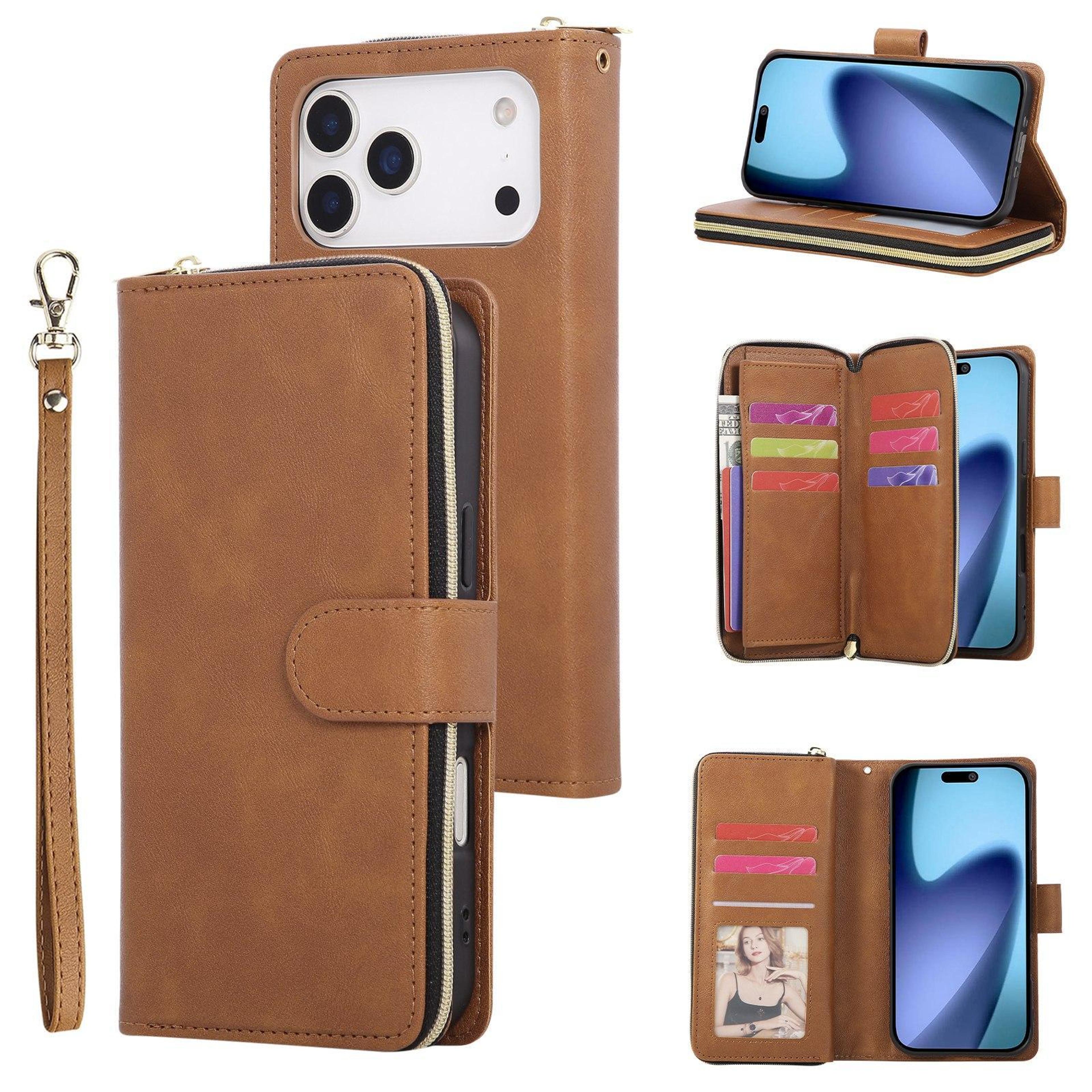 iphone 18 pro wallet case with 9 card slots zipper and flip stand