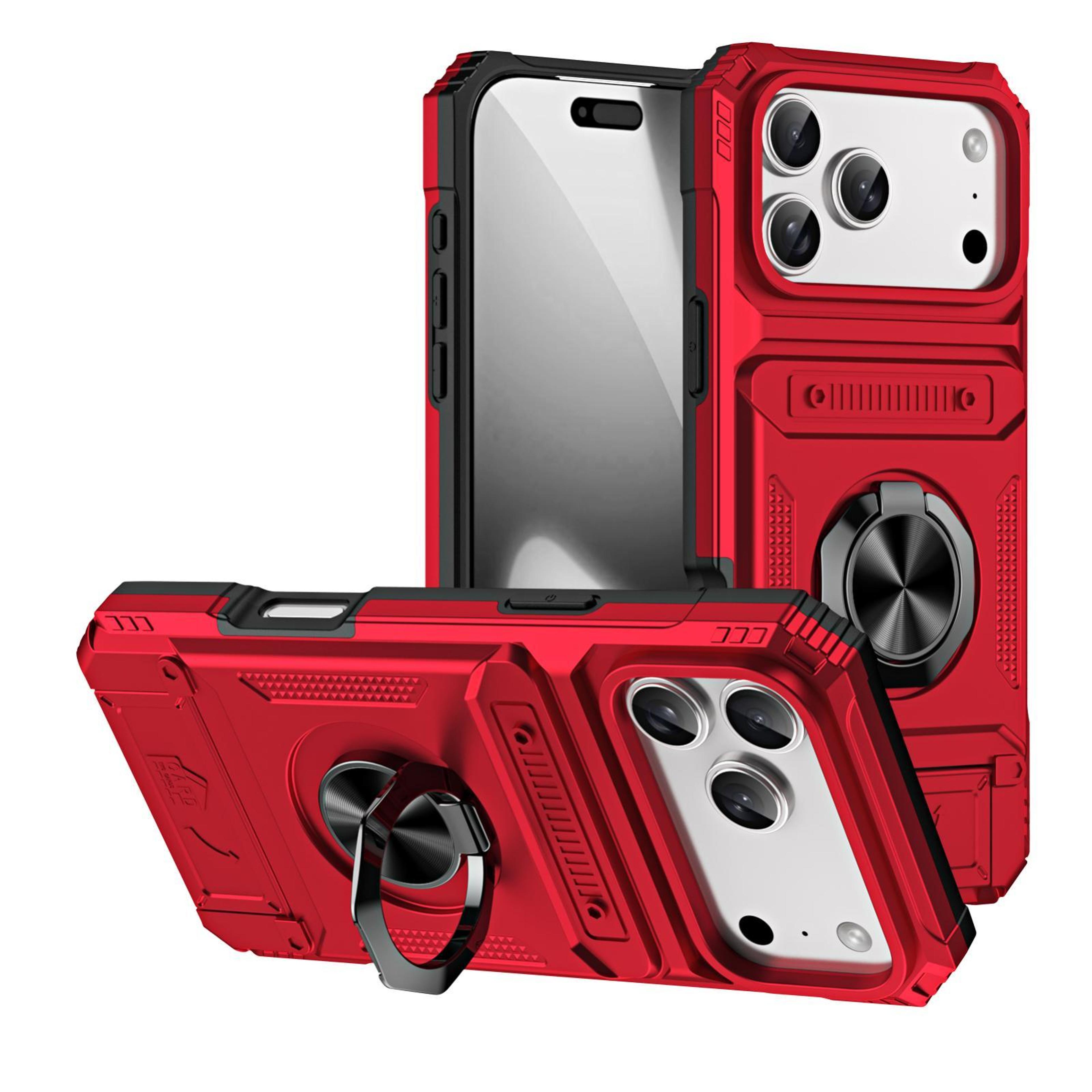iphone 18 pro shockproof tpu pc card phone case with metal ring holder