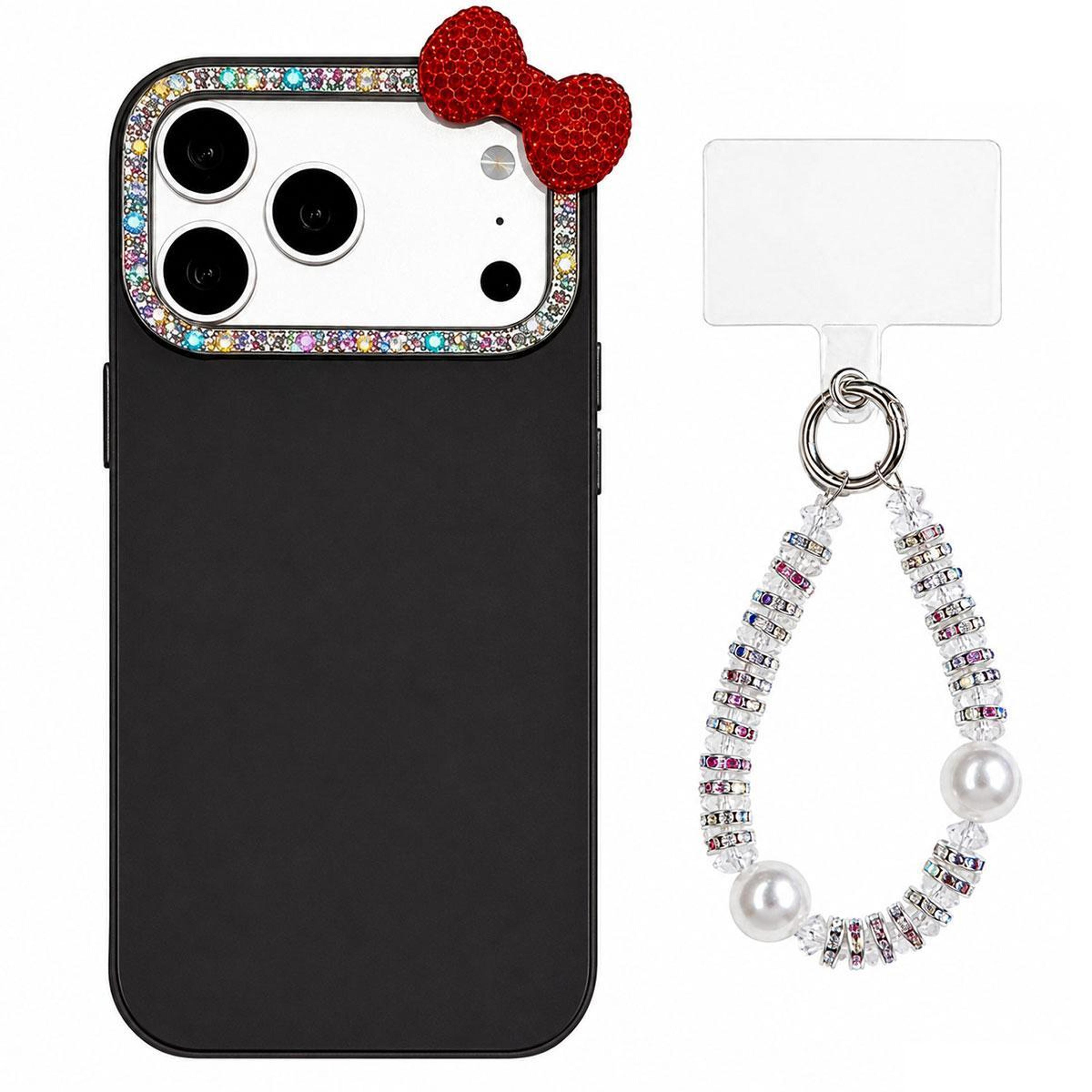 cute bow iphone 18 pro max case with pearl beaded wrist strap