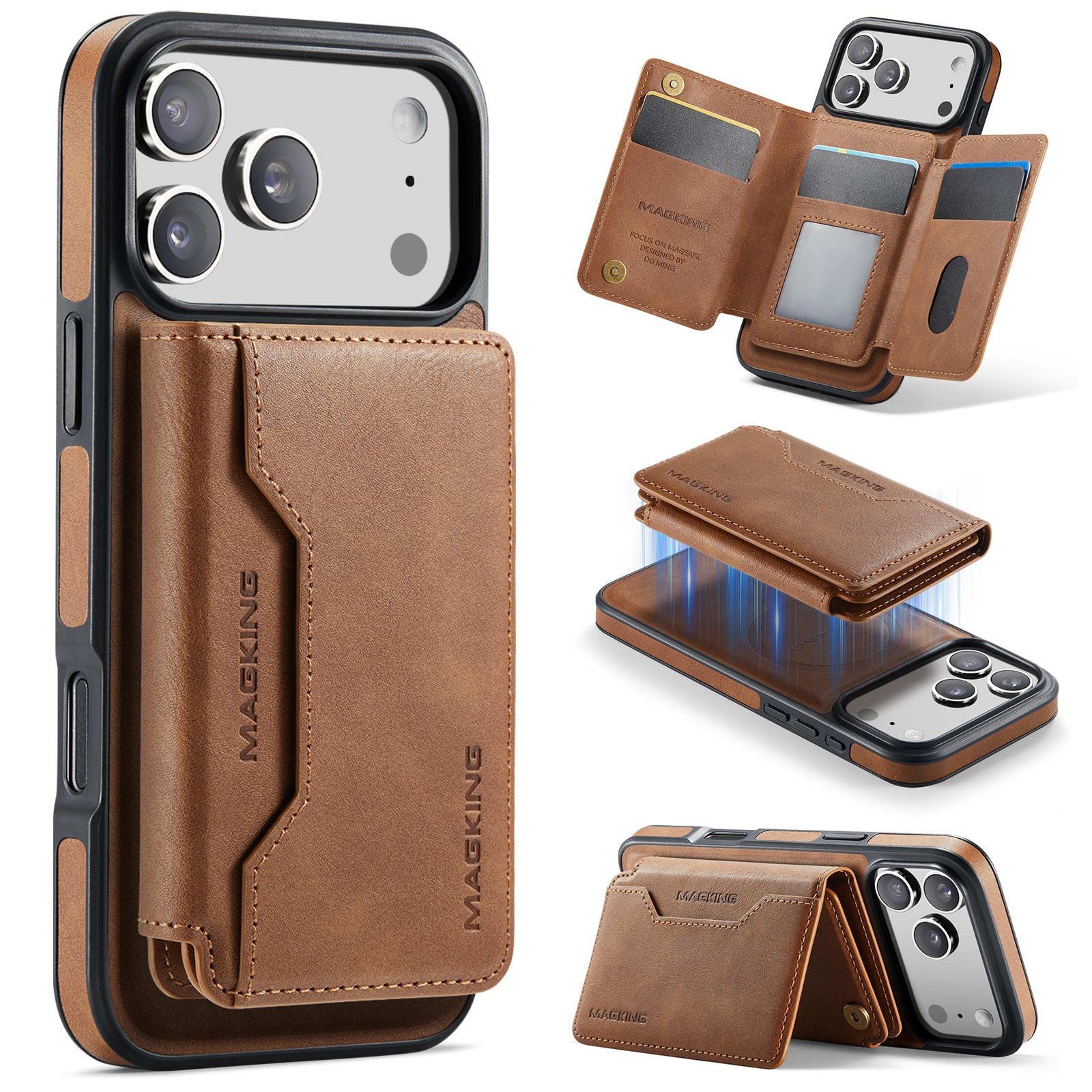 iphone 18 pro max rfid wallet case with detachable card holder and stand