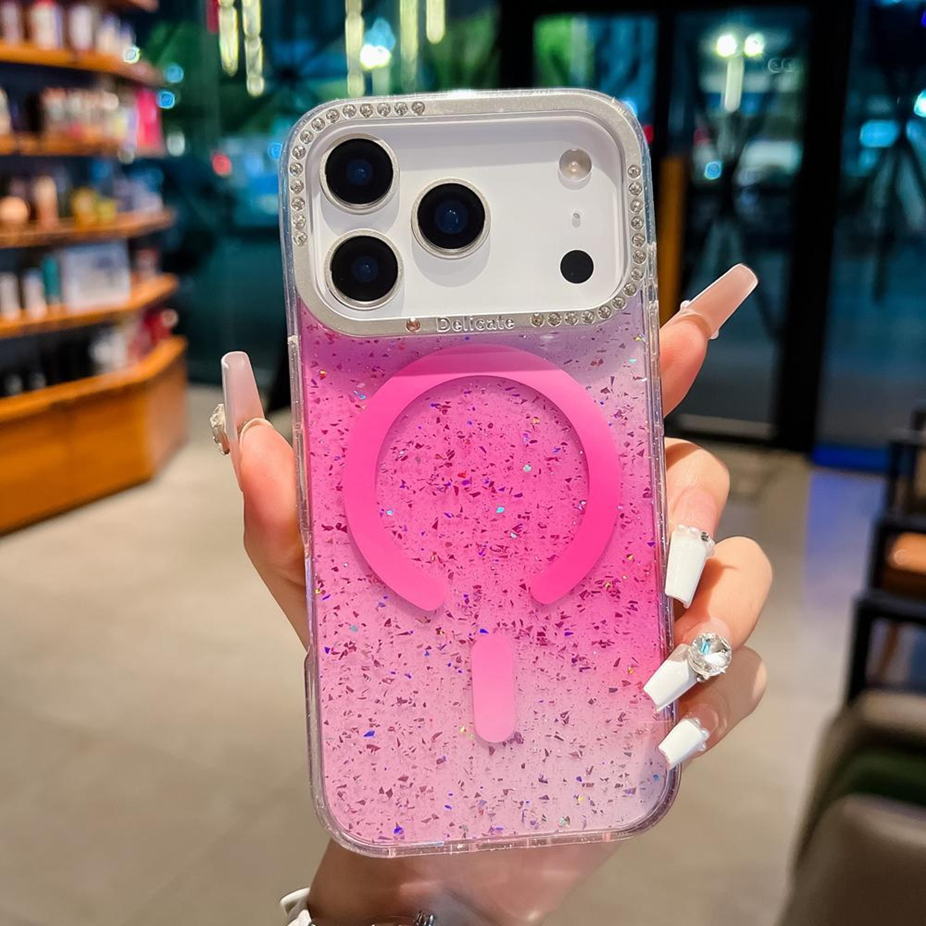 iphone 18 pro magsafe magnetic glitter phone case with metal lens frame