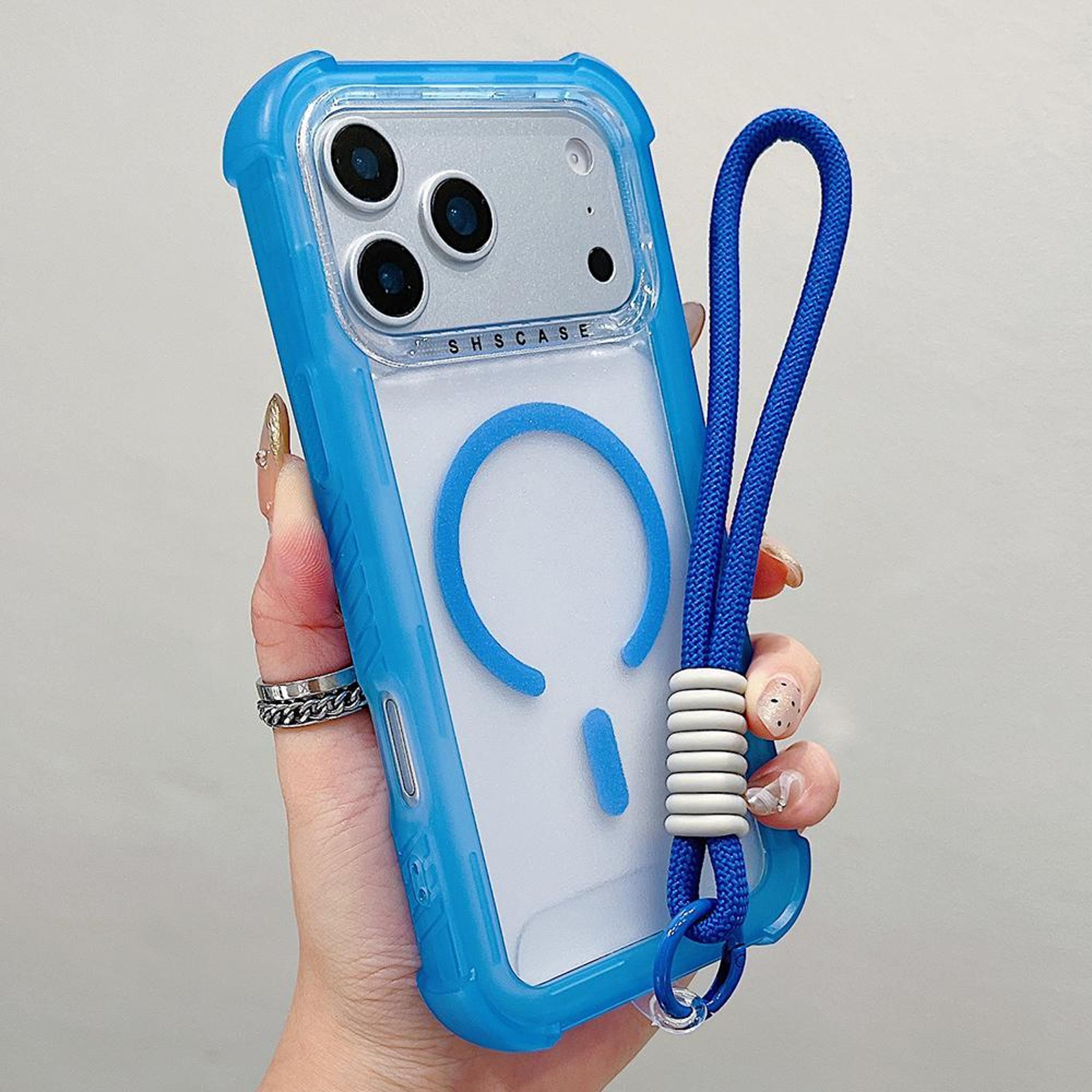 transparent matte magsafe phone case for 18 pro with wrist strap