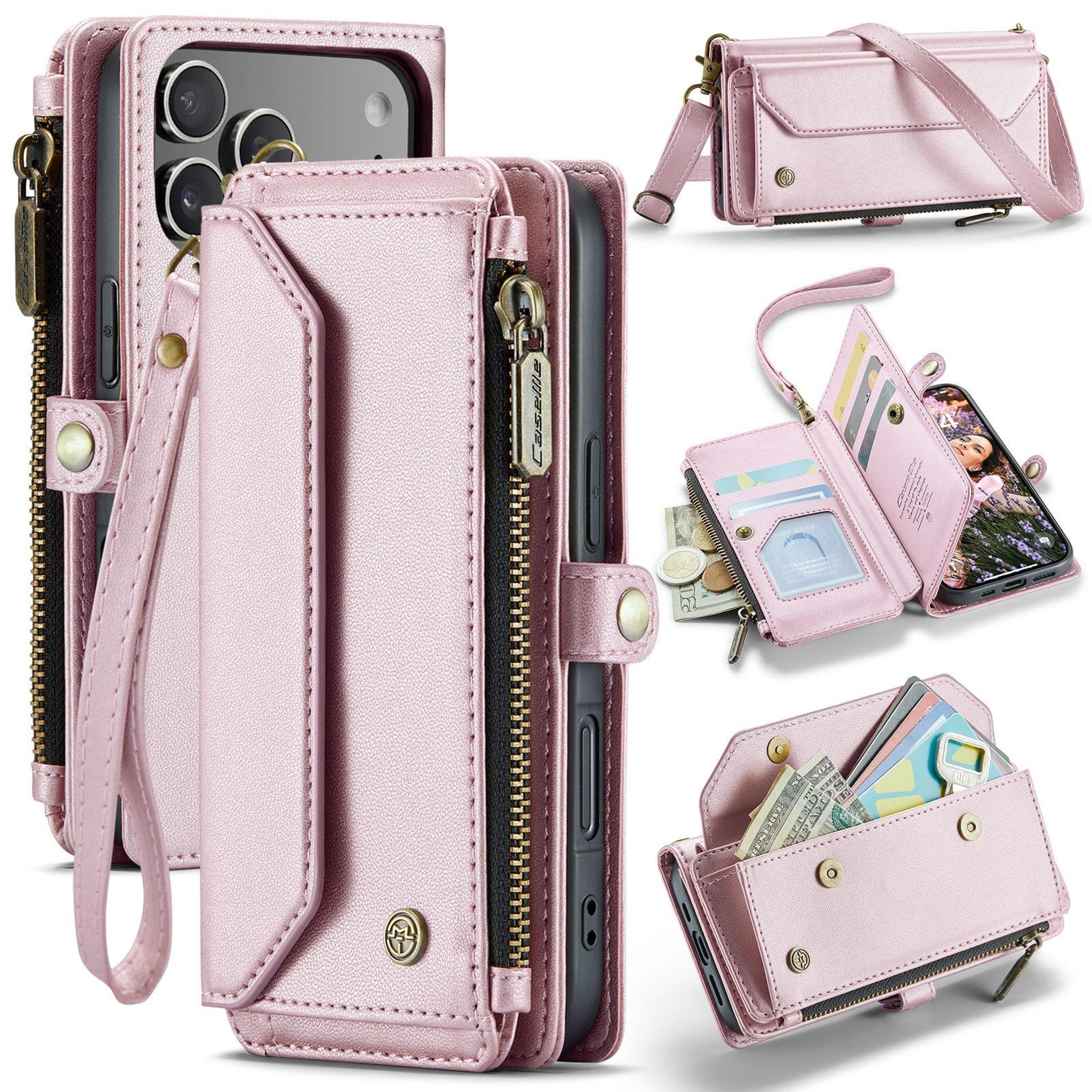 iphone 18 pro rfid wallet case with card slots zipper pouch and straps
