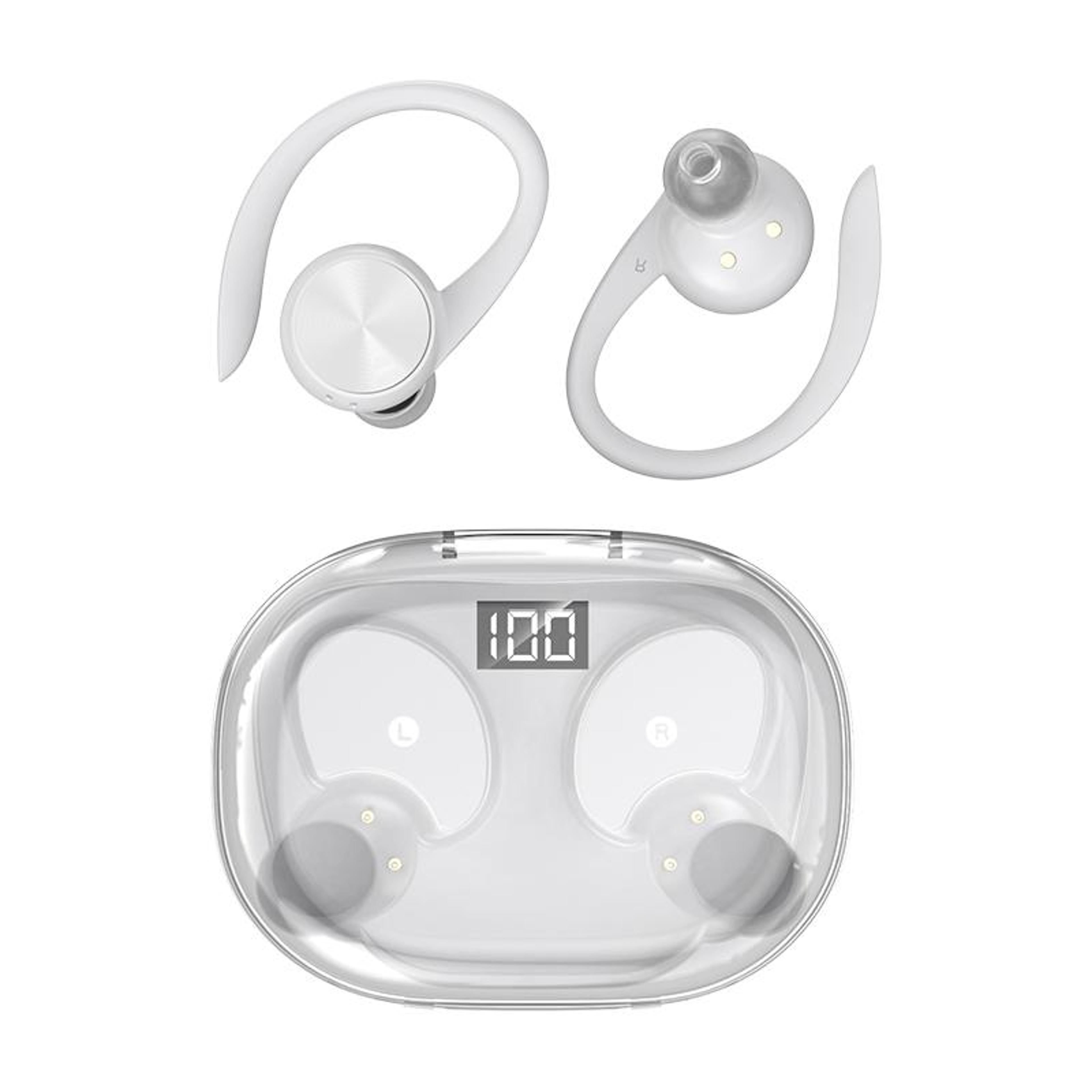 stereo hanging ear bluetooth earphones with digital display charging case