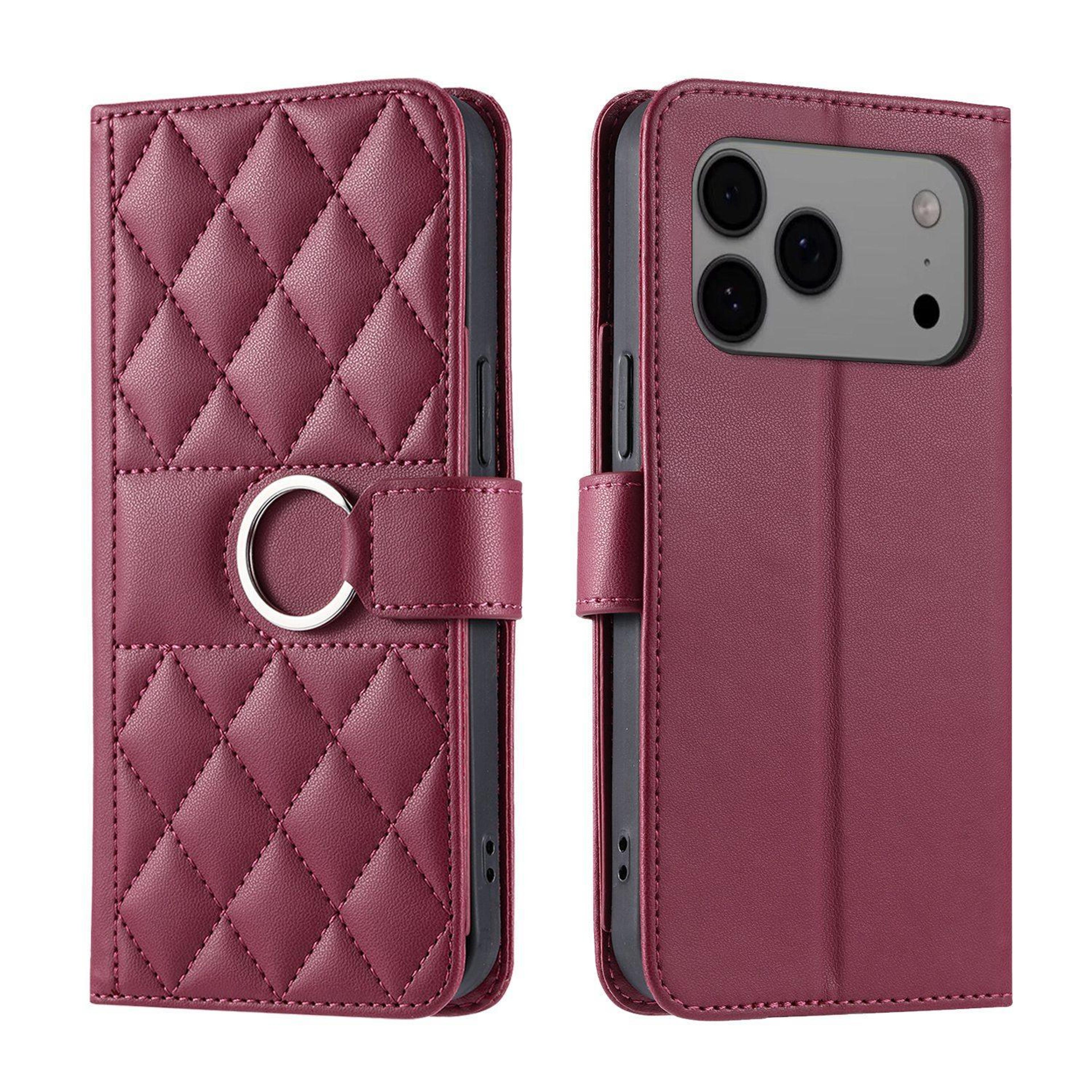 iphone 18 pro max rhombic pu leather wallet case with card holder stand and hand strap