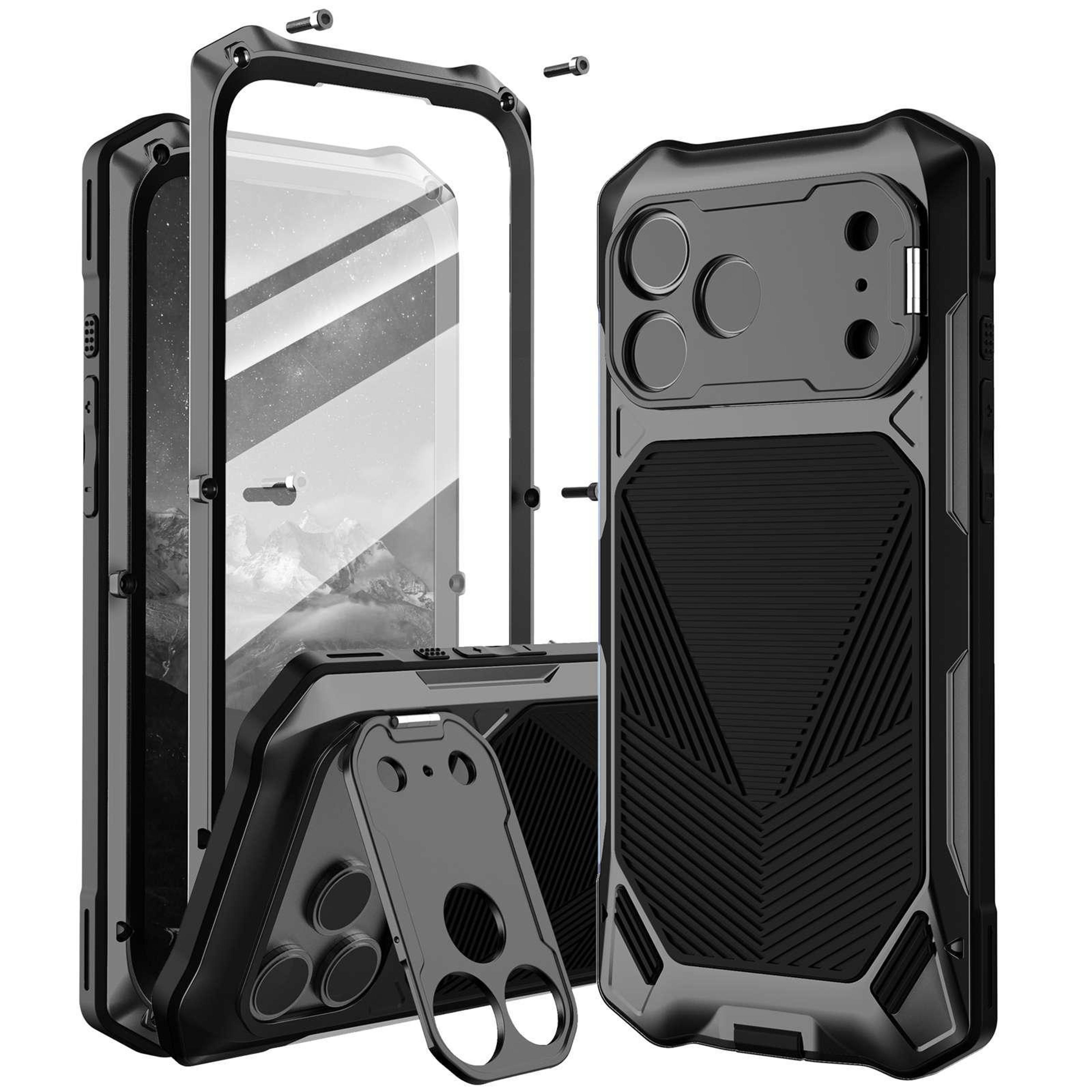 iphone 18 pro metal armor magnetic water-resistant case with stand