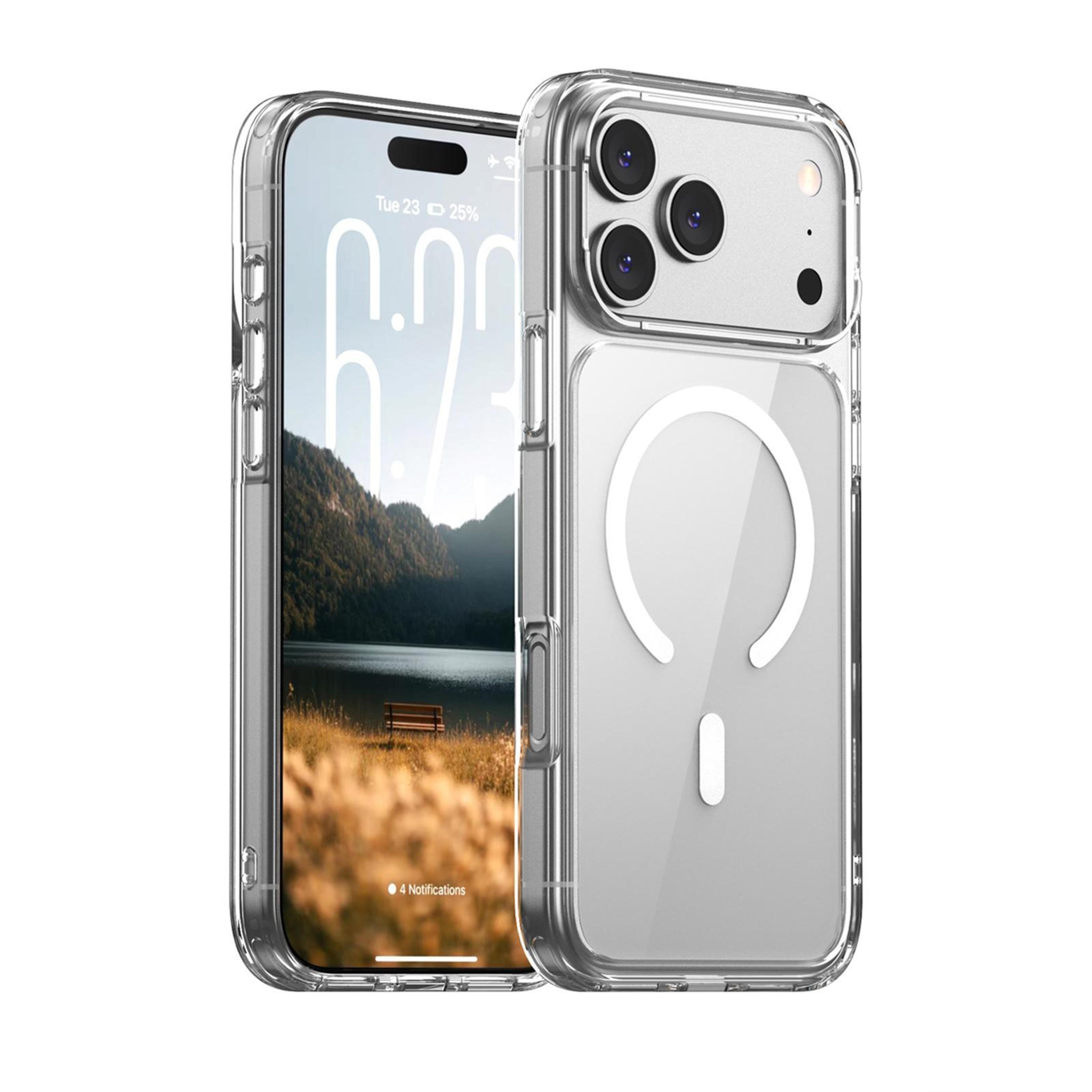 clear magnetic case for iphone 18 pro max with shock-absorbing tpu edges and pc back