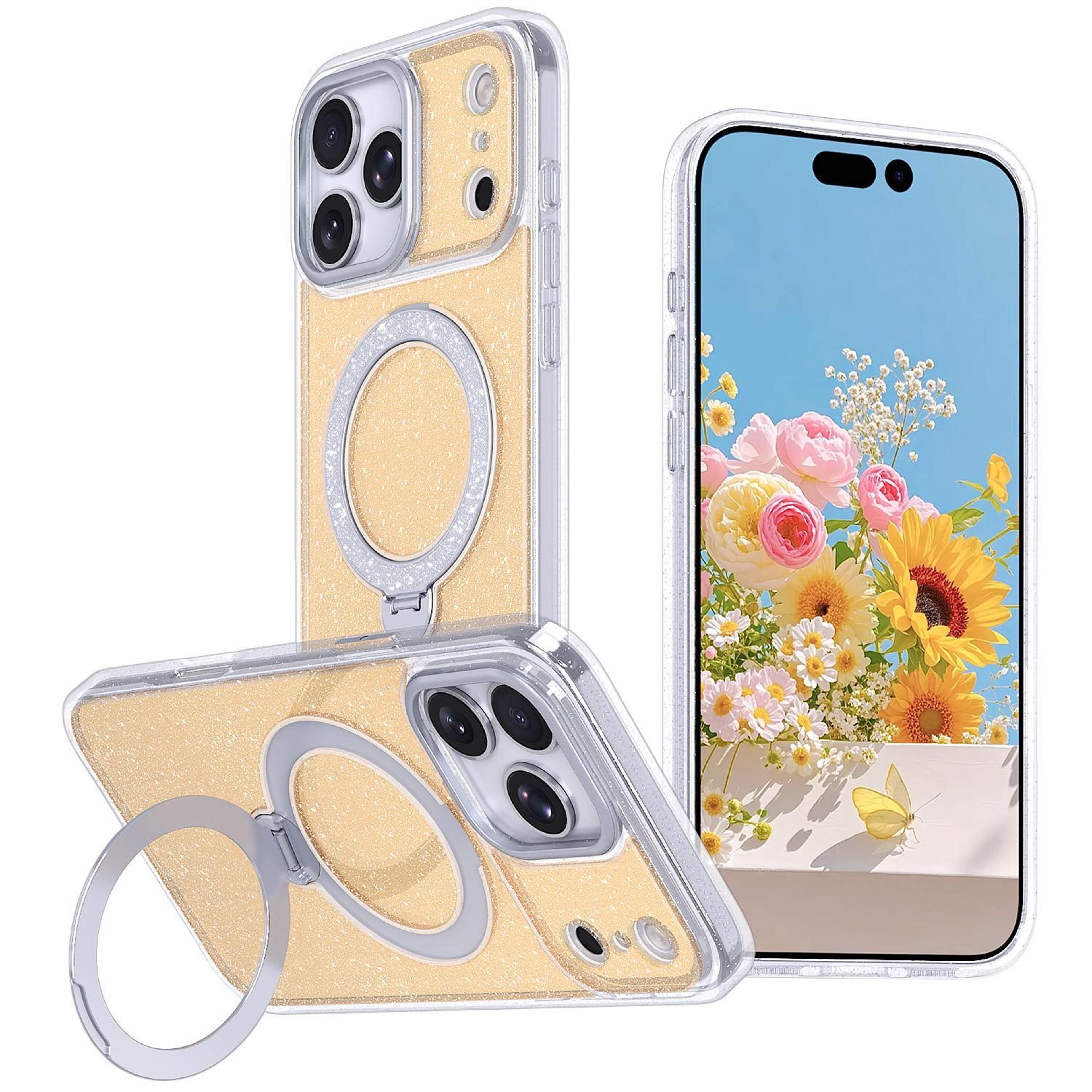 iphone 18 pro starry glitter magnetic phone case with 360° rotating stand