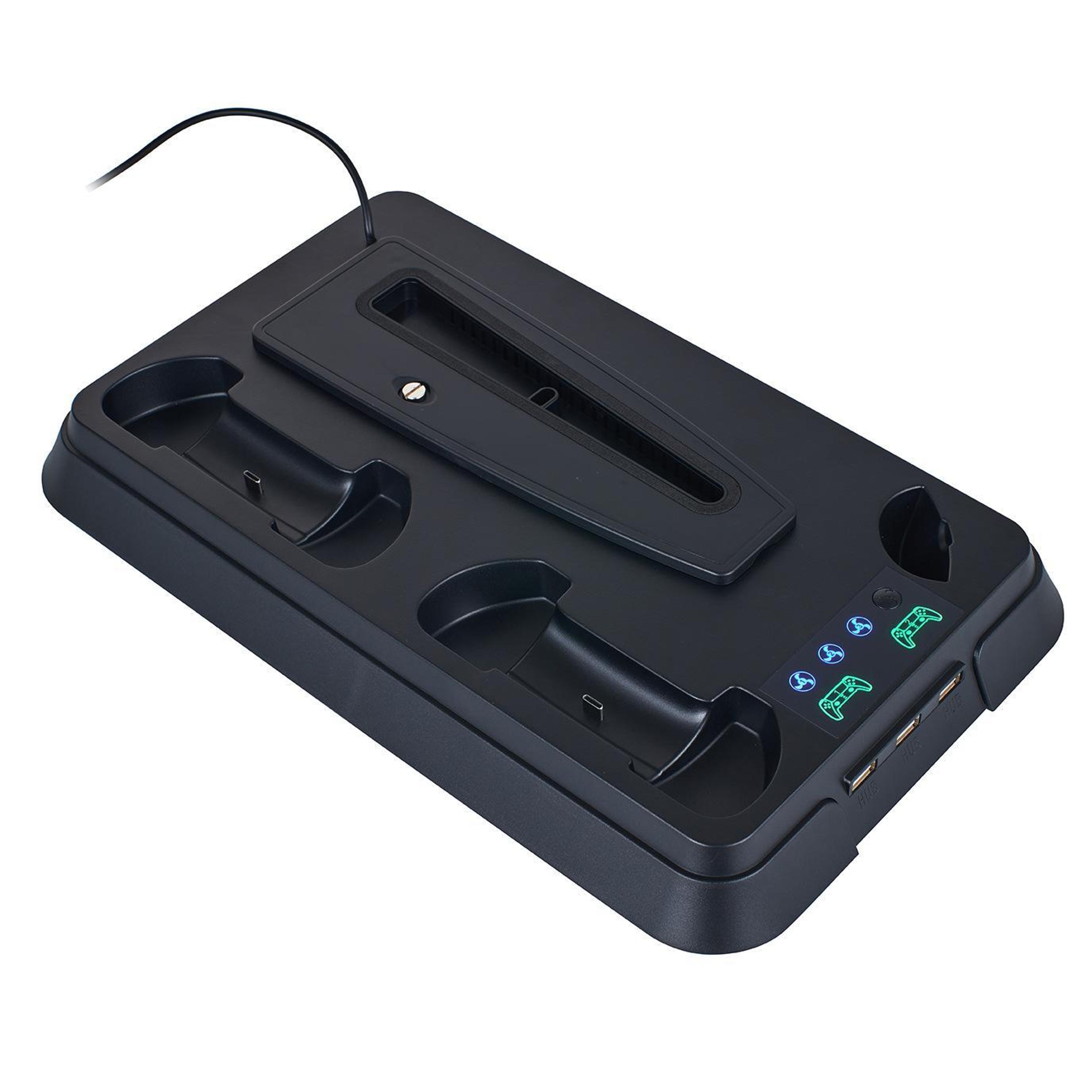 multifunctional ps5 cooling stand with dual controller charging dock and 3 usb ports black