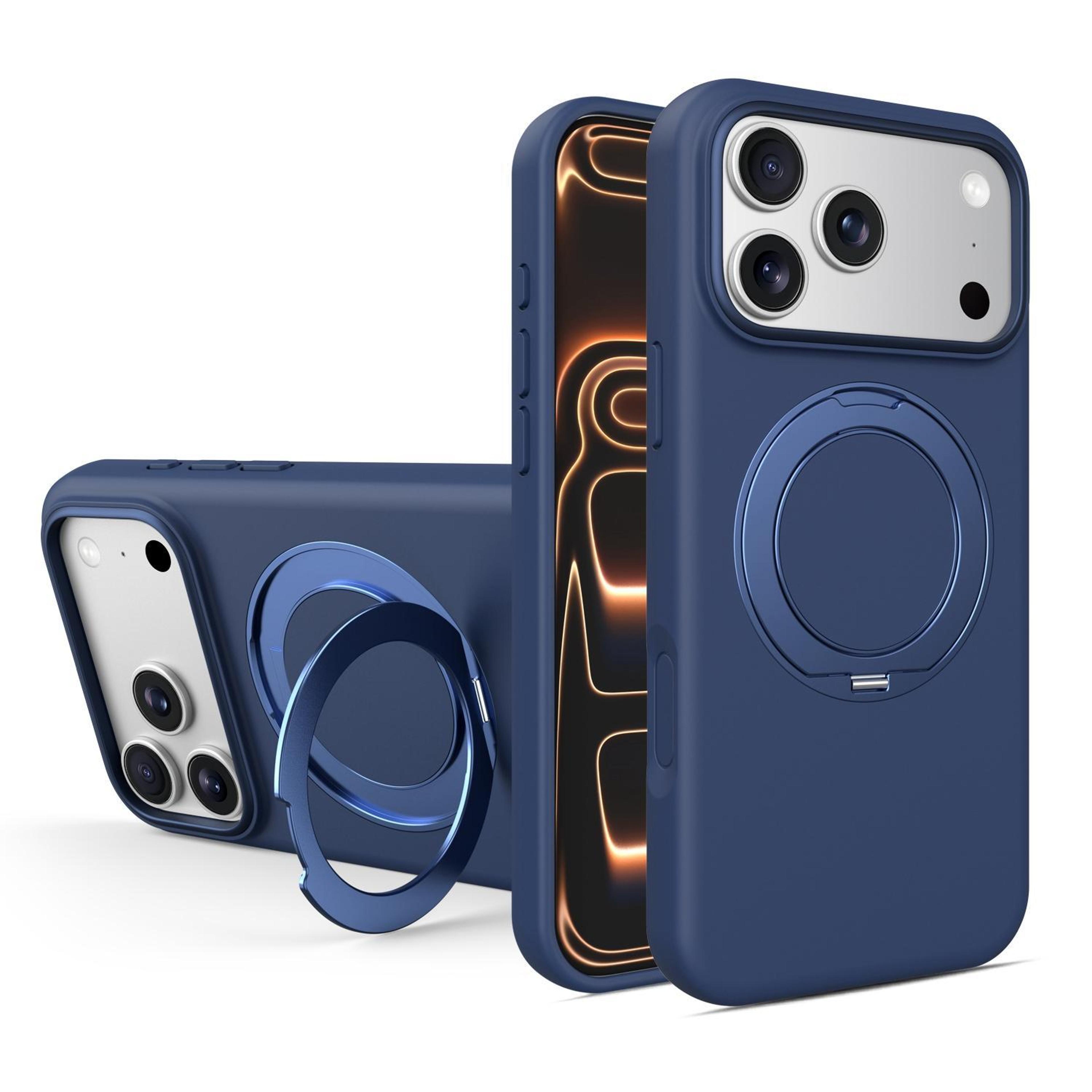 liquid silicone magnetic phone case with rotating stand for iphone 18 pro