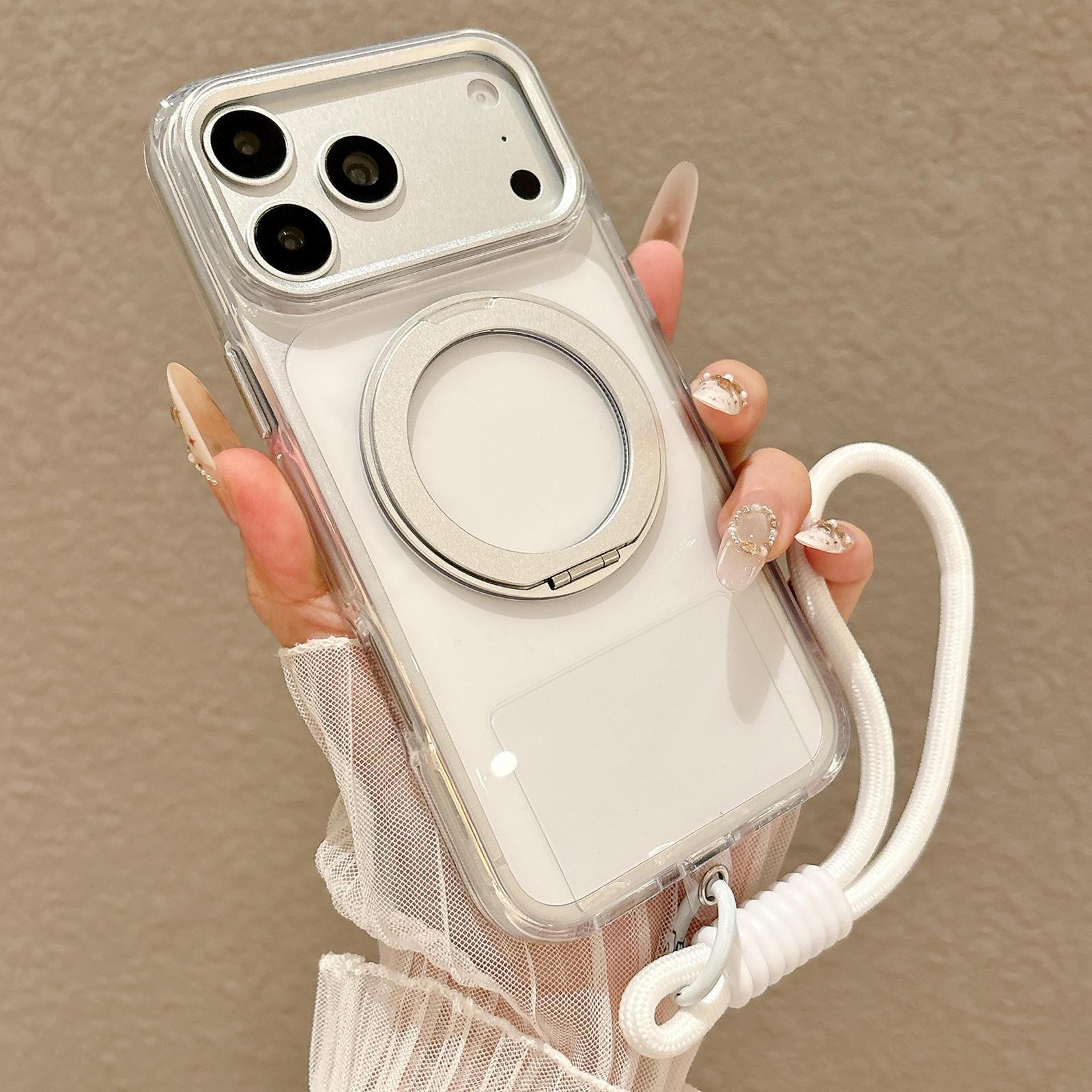 shockproof magnetic rotating holder phone case with wrist strap for iphone 18 pro
