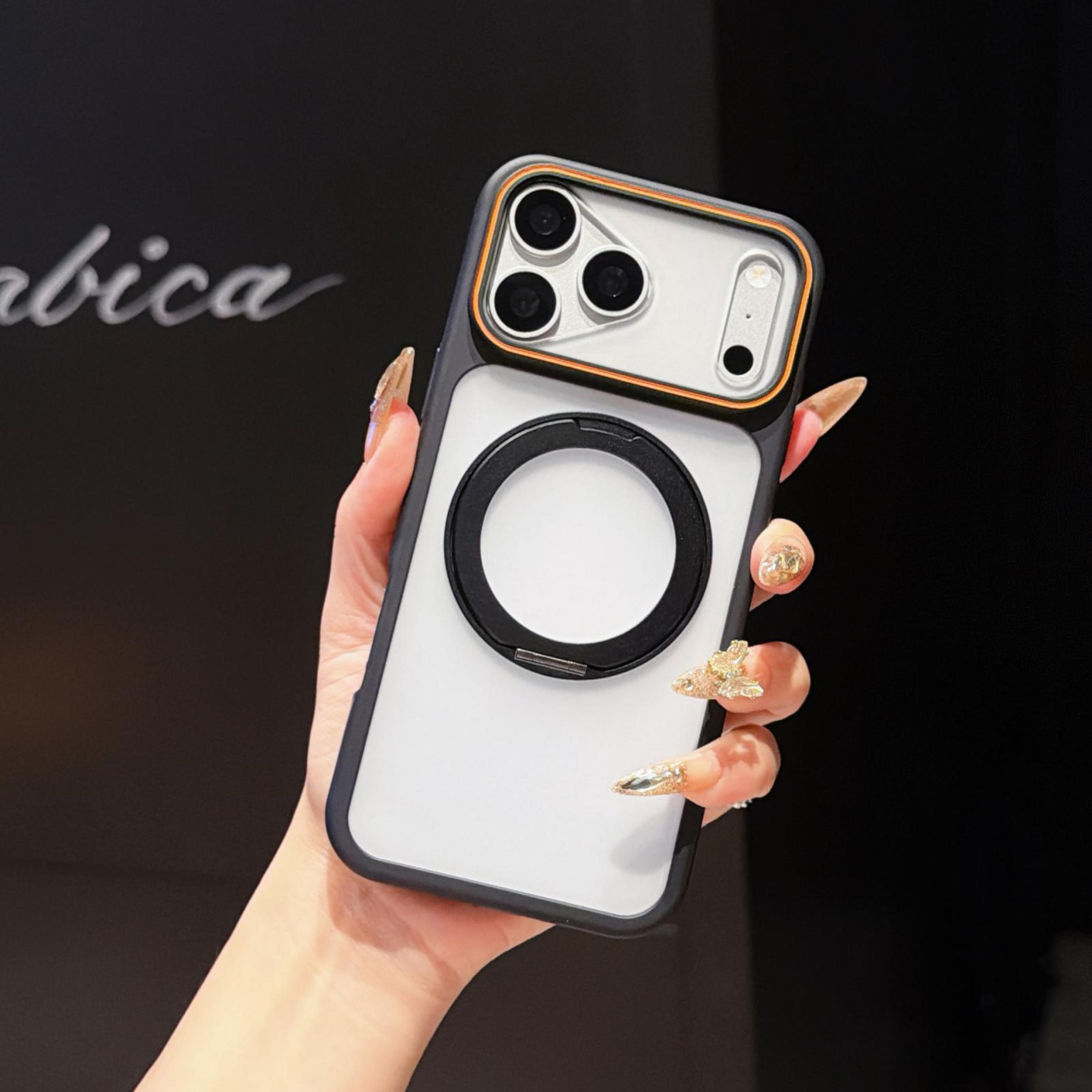 matte phone case with 360 degree rotating ring holder and magnetic wireless charging support for iphone 18 pro max