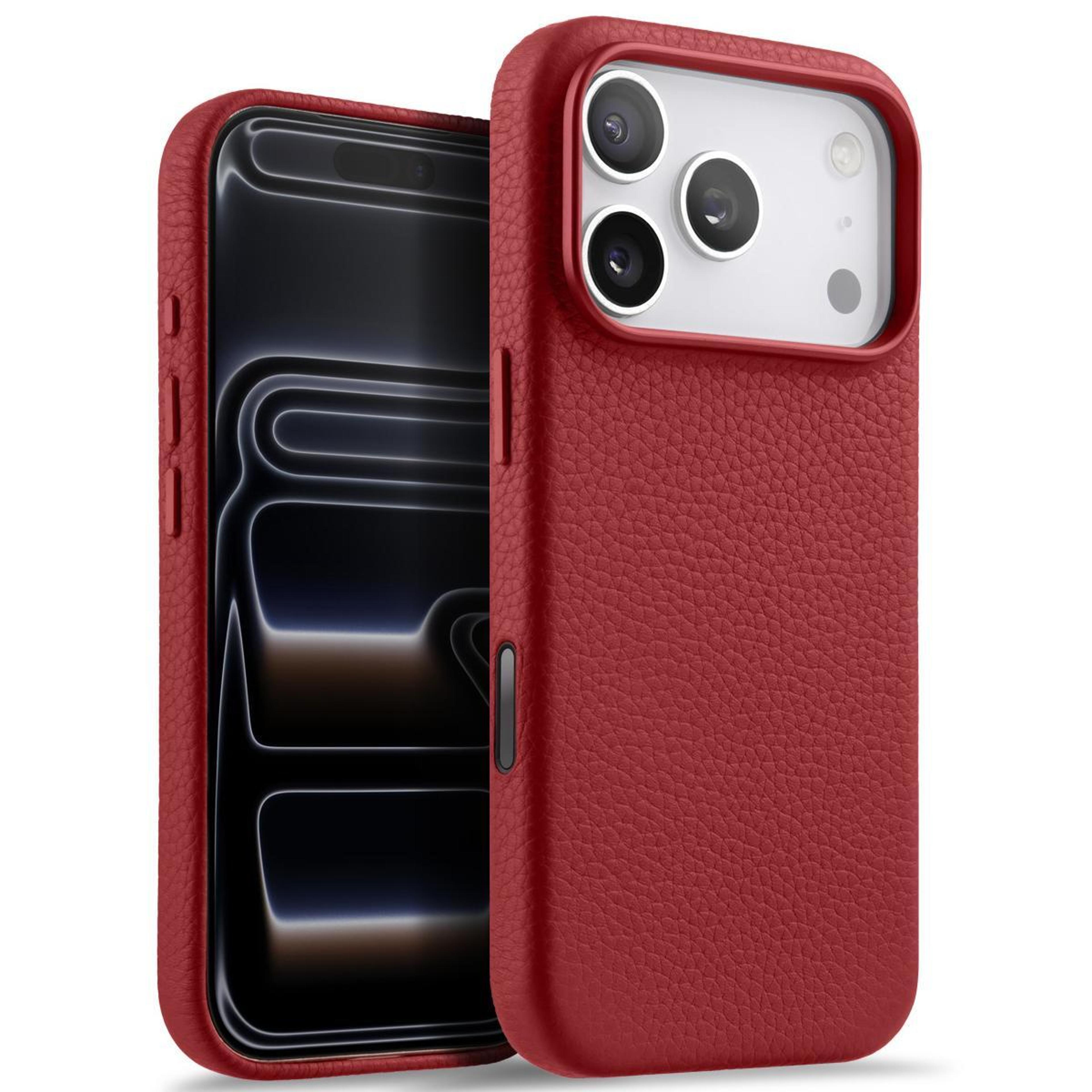 litchi texture genuine leather magnetic full coverage phone case with ai button for iphone 18 pro max