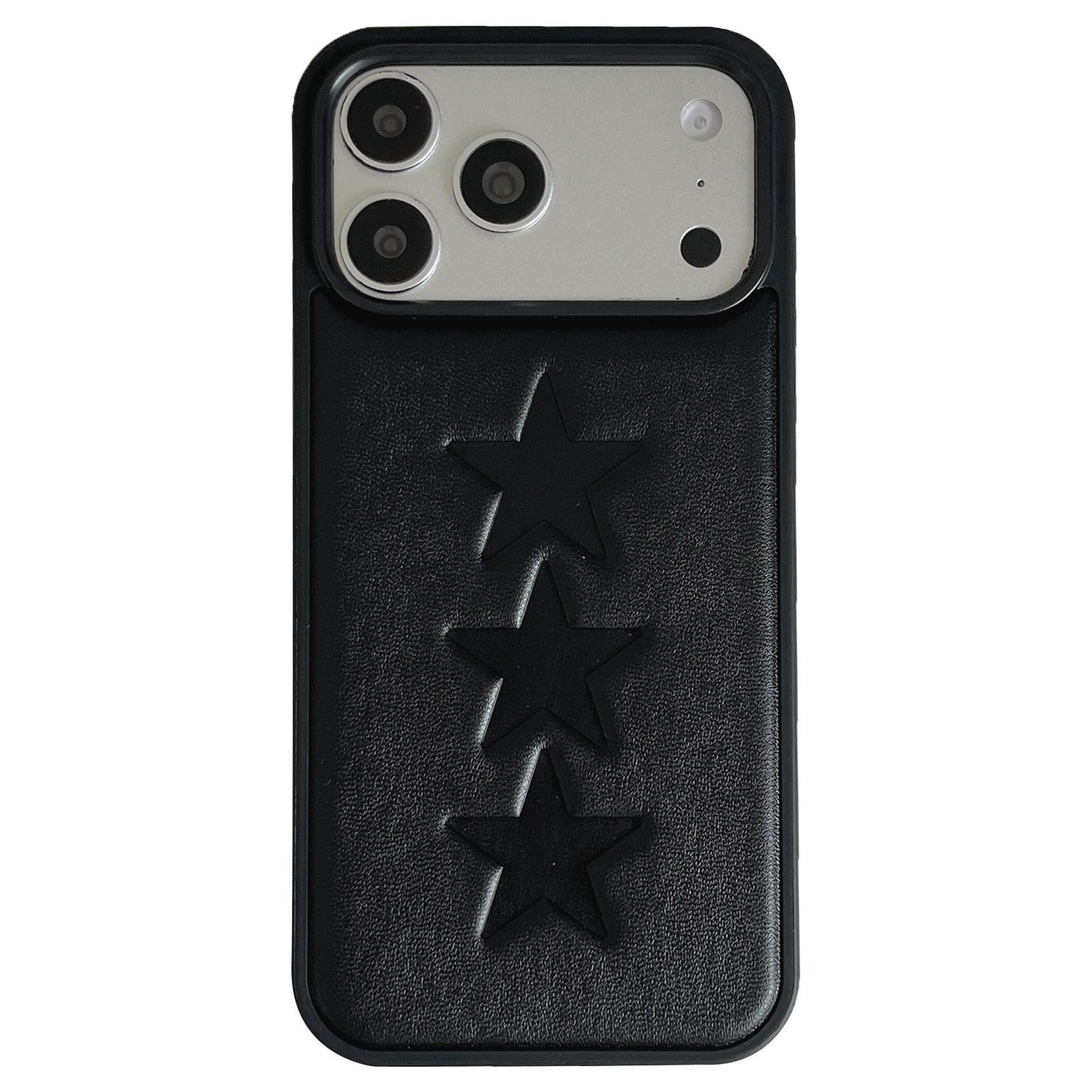 five-pointed star pattern pu embossed tpu phone case for iphone 18 pro max black