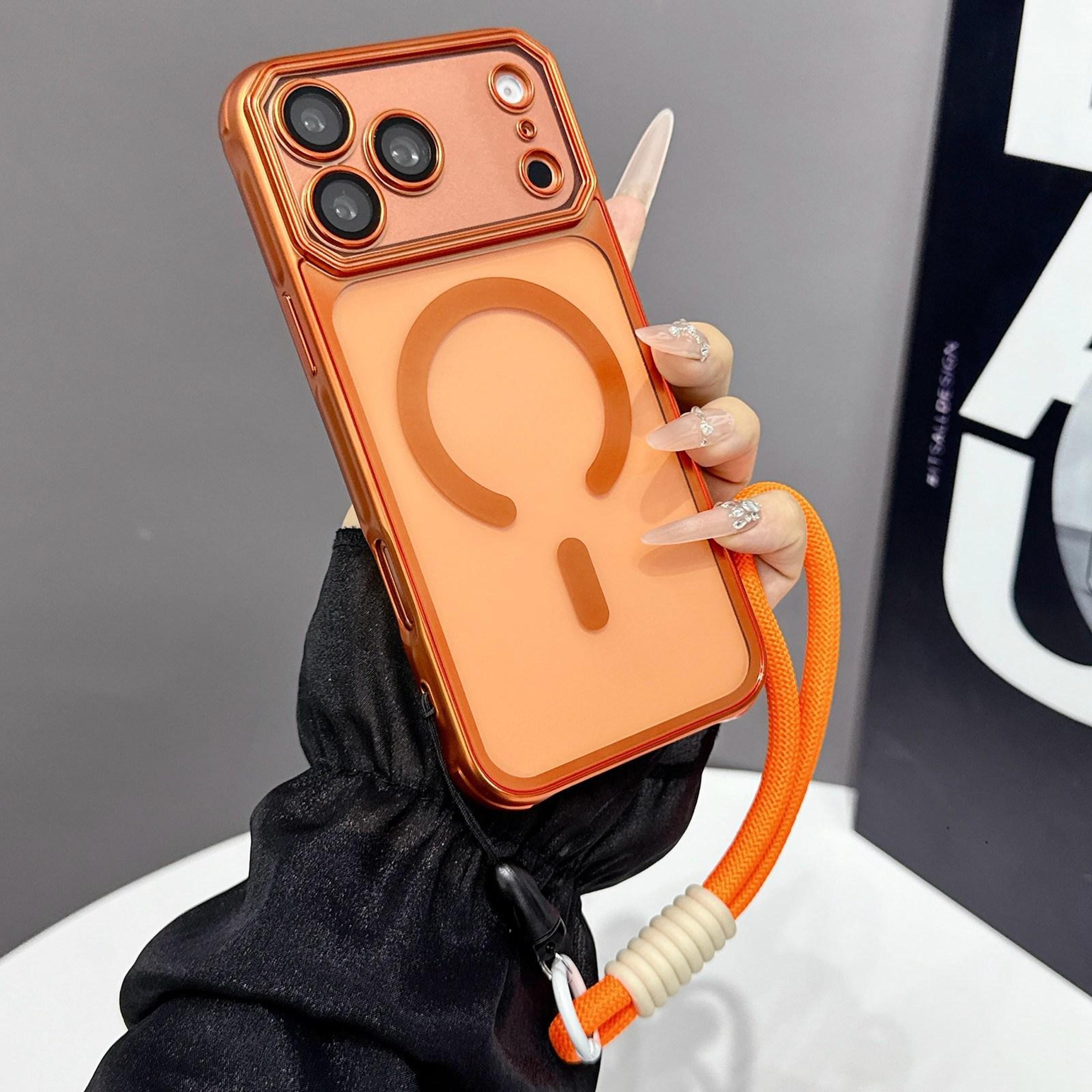 iphone 18 pro max magsafe tpu case with hand strap and matte electroplated finish