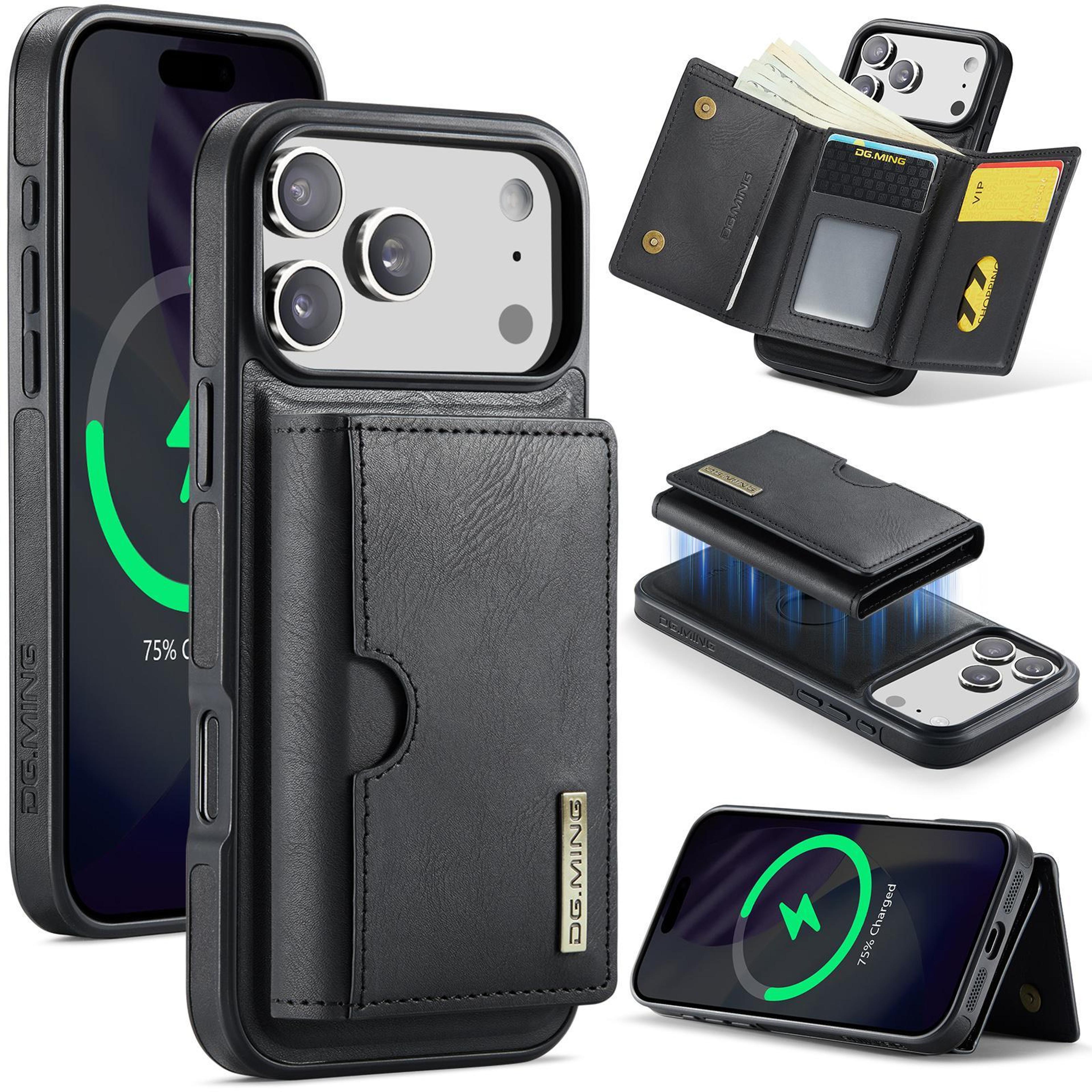 iphone 18 pro rfid wallet case with detachable tri-fold leather card holder