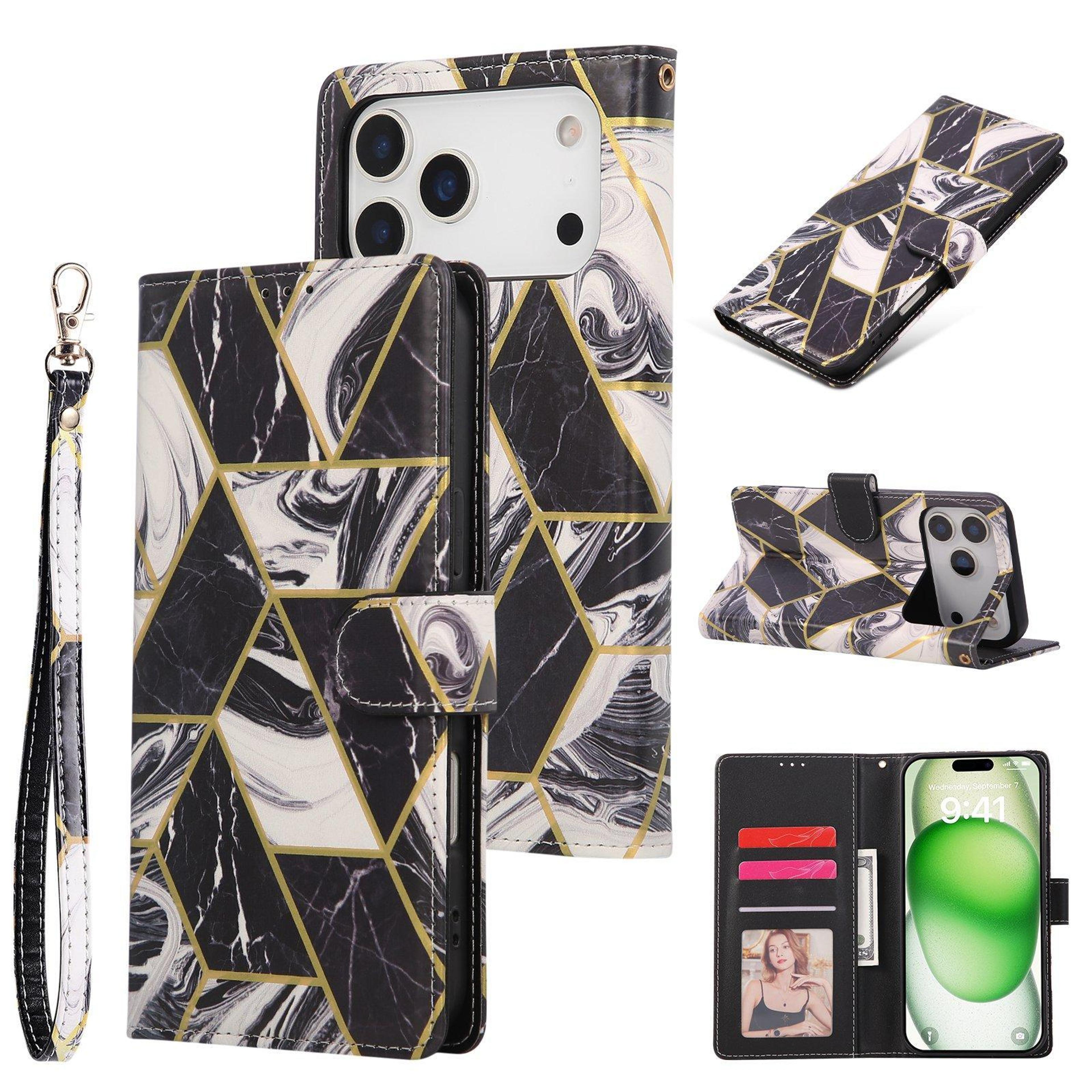 iphone 18 pro max marble leather wallet case with card slots and stand
