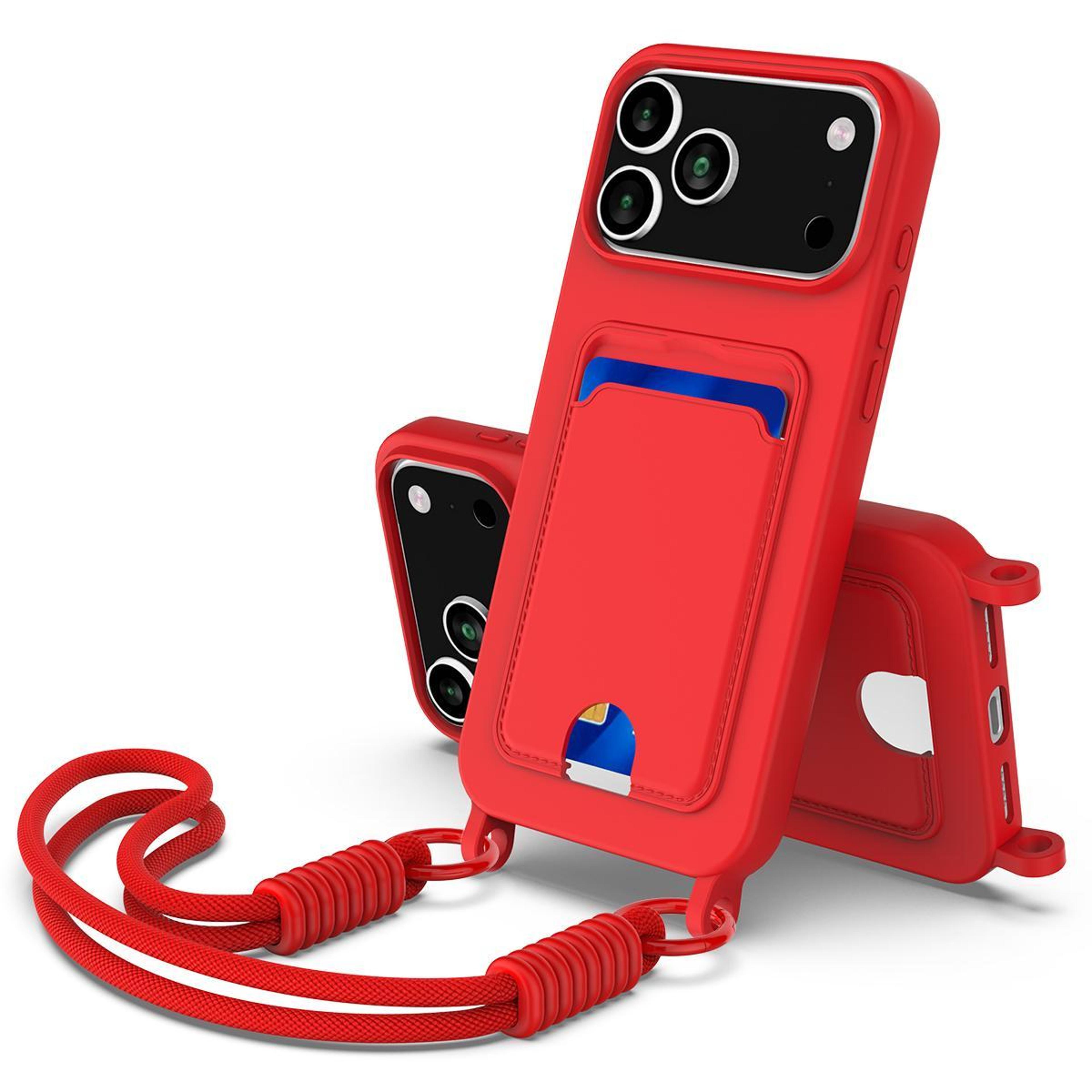 iphone 18 pro card holder case with sliding camera cover and short lanyard