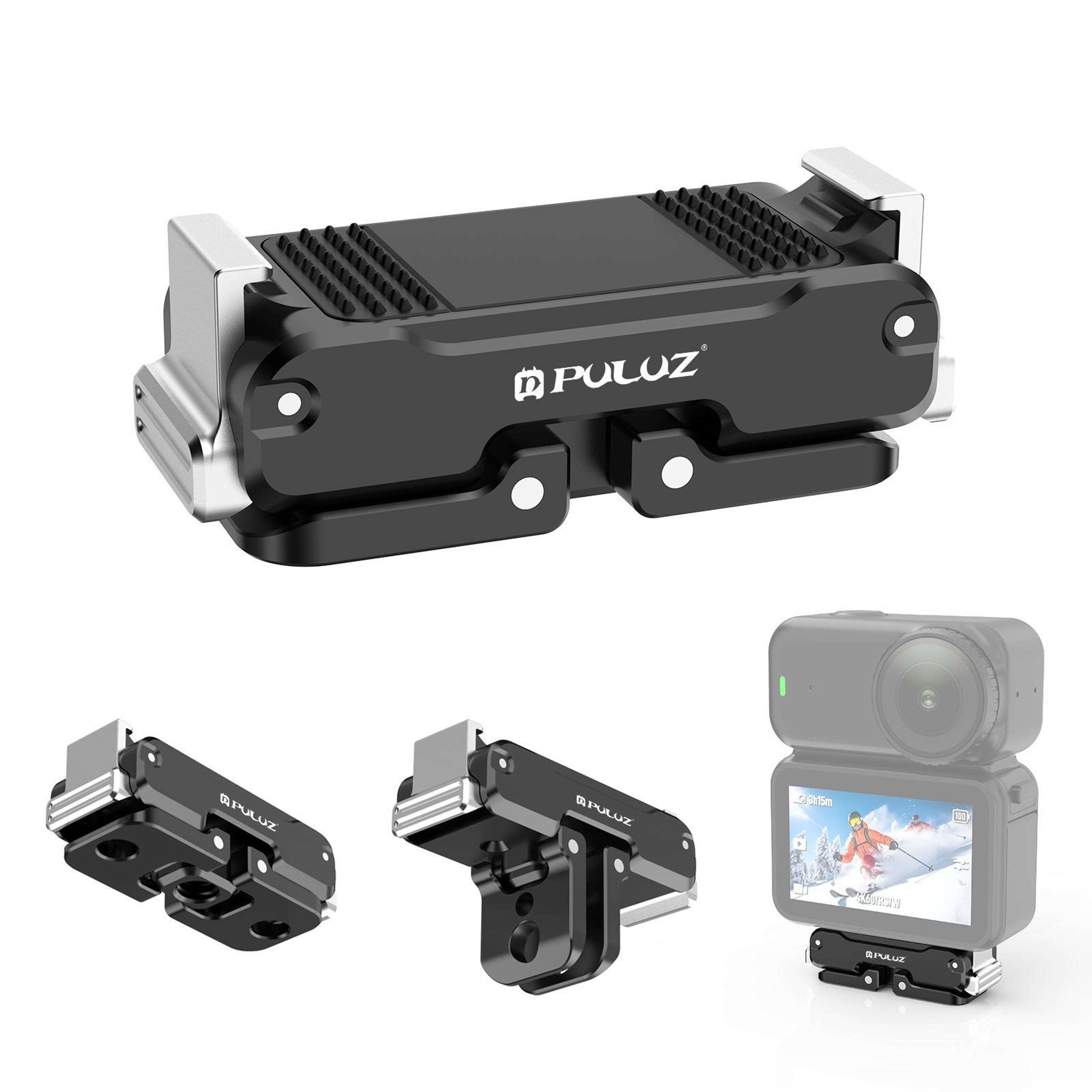 puluz magnetic quick release metal base mount for dji osmo nano & action 6 cold shoe camera mount