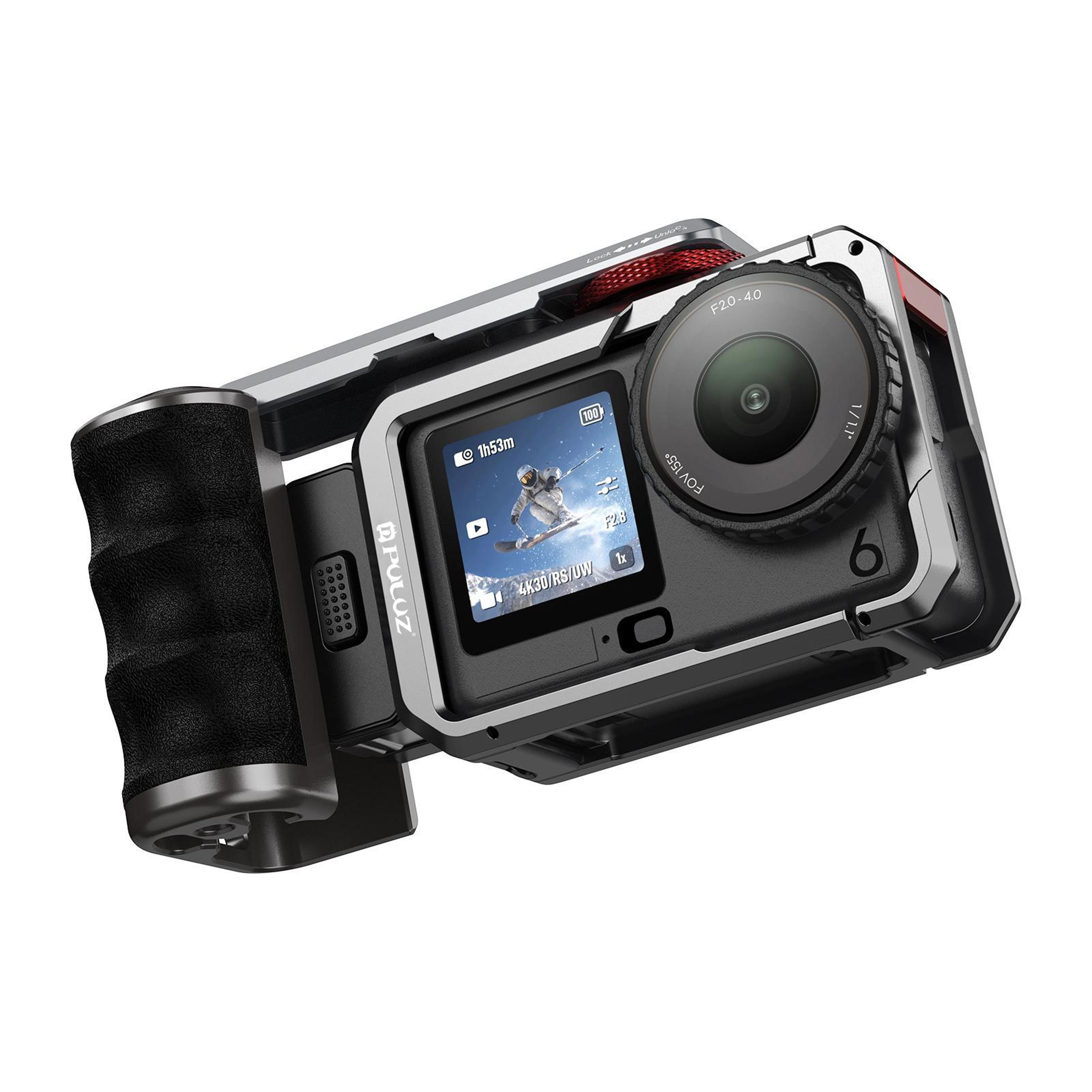 puluz metal camera cage with handle grip for dji osmo action 6 quick release expansion adapters