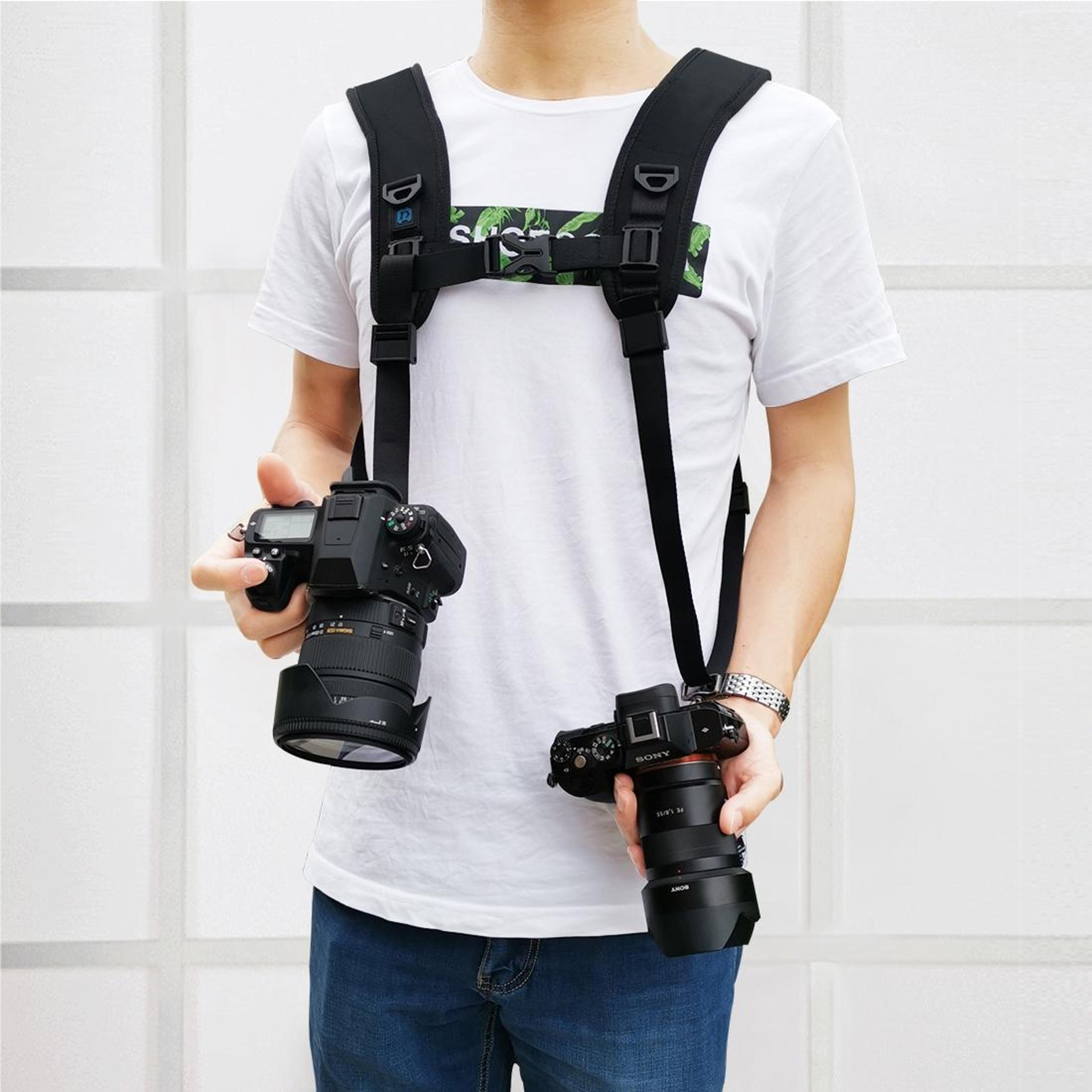 puluz dual camera harness quick release dslr camera shoulder strap
