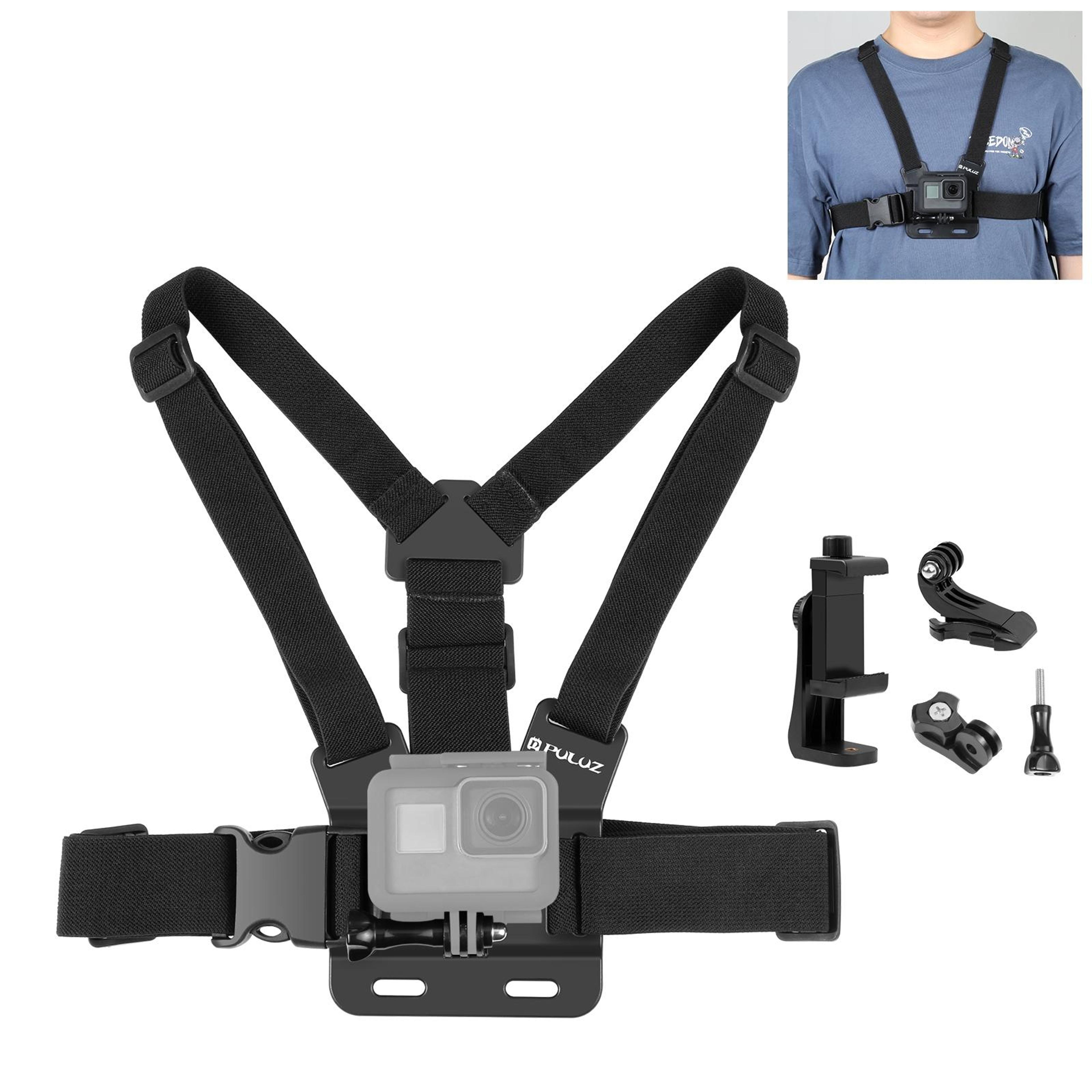 puluz adjustable chest mount harness with phone holder for action cameras & outdoor adventures