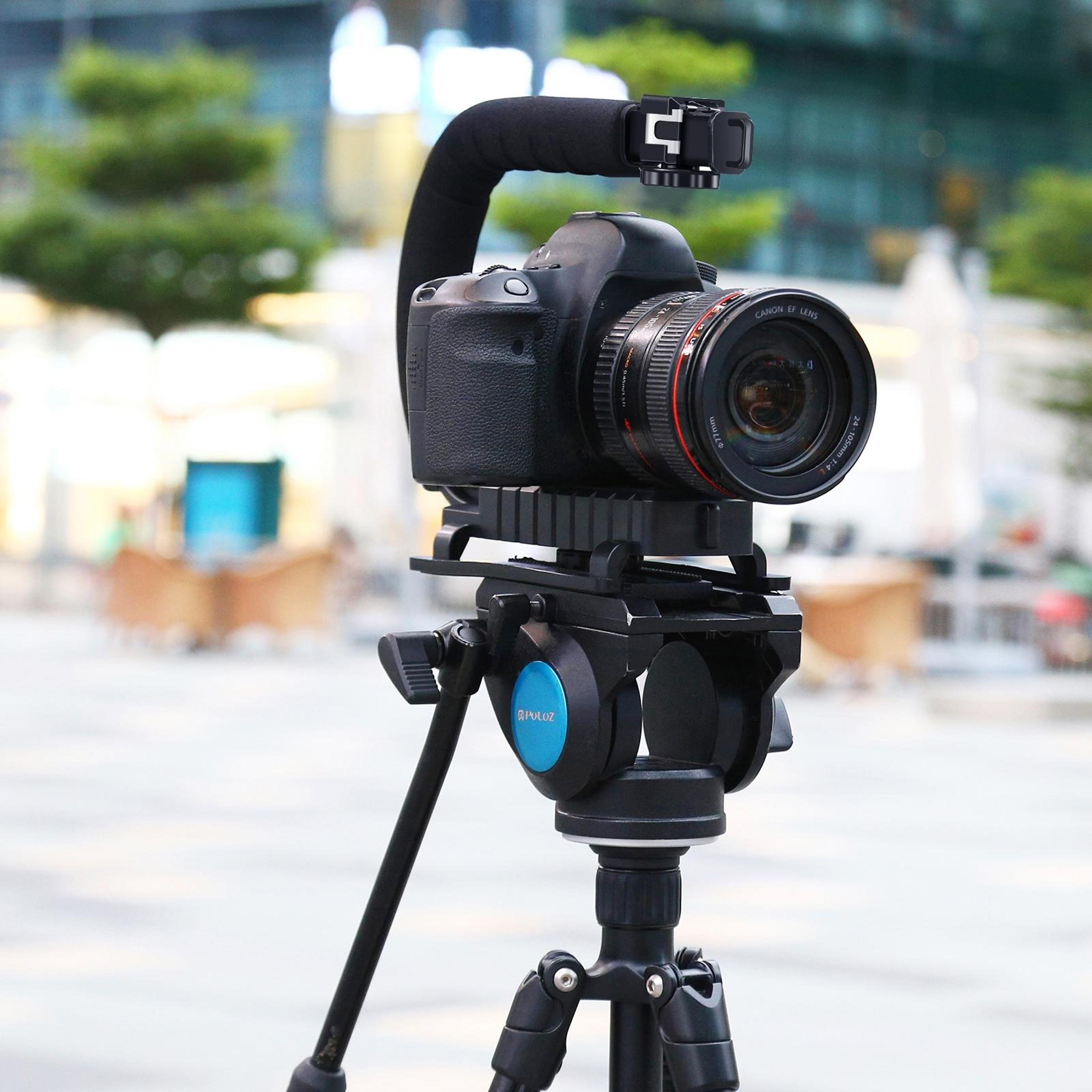 puluz handheld camera stabilizer rig with 3 cold shoe mounts for dslr video recordings