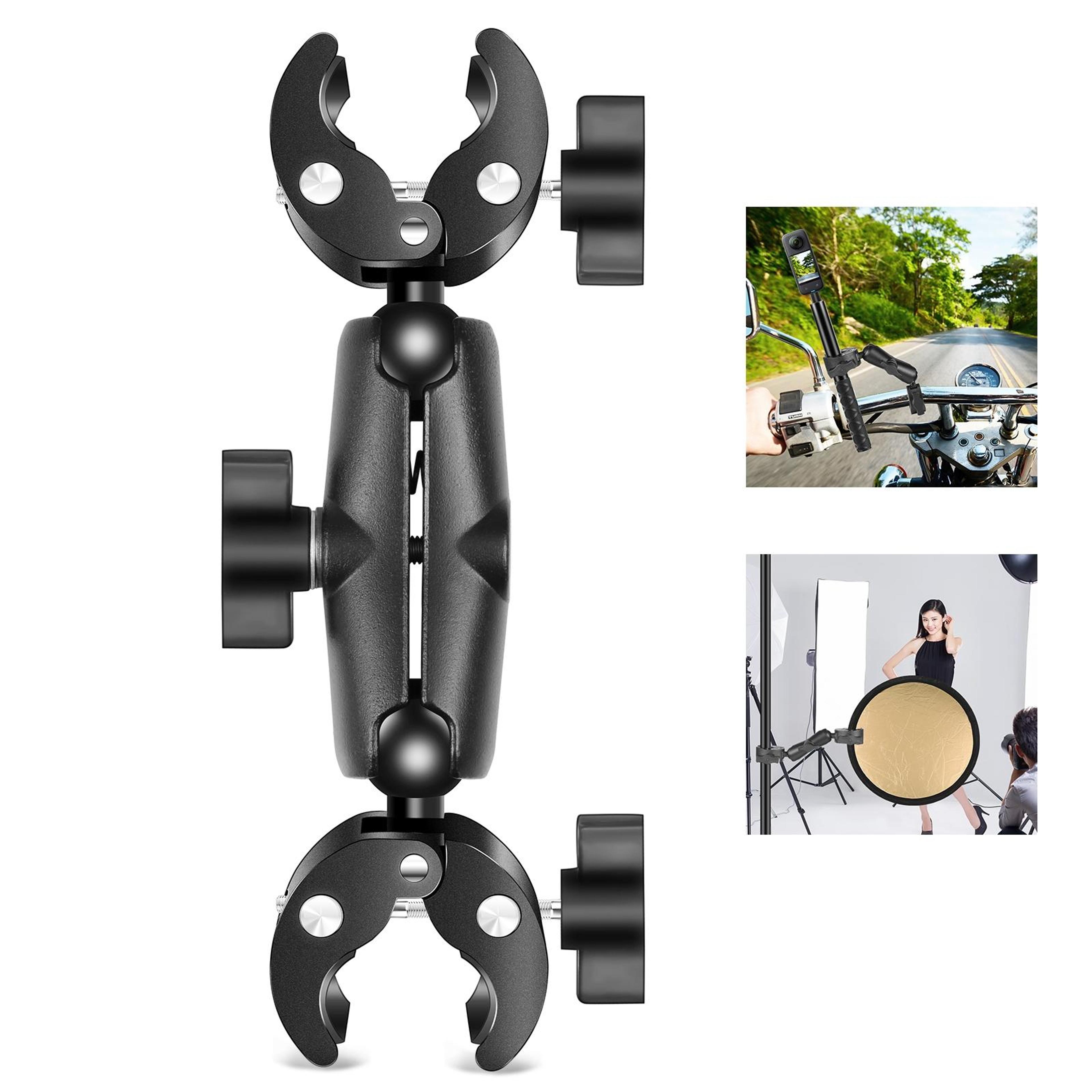 puluz 360° dual clamp motorcycle camera mount for handlebars & action cameras