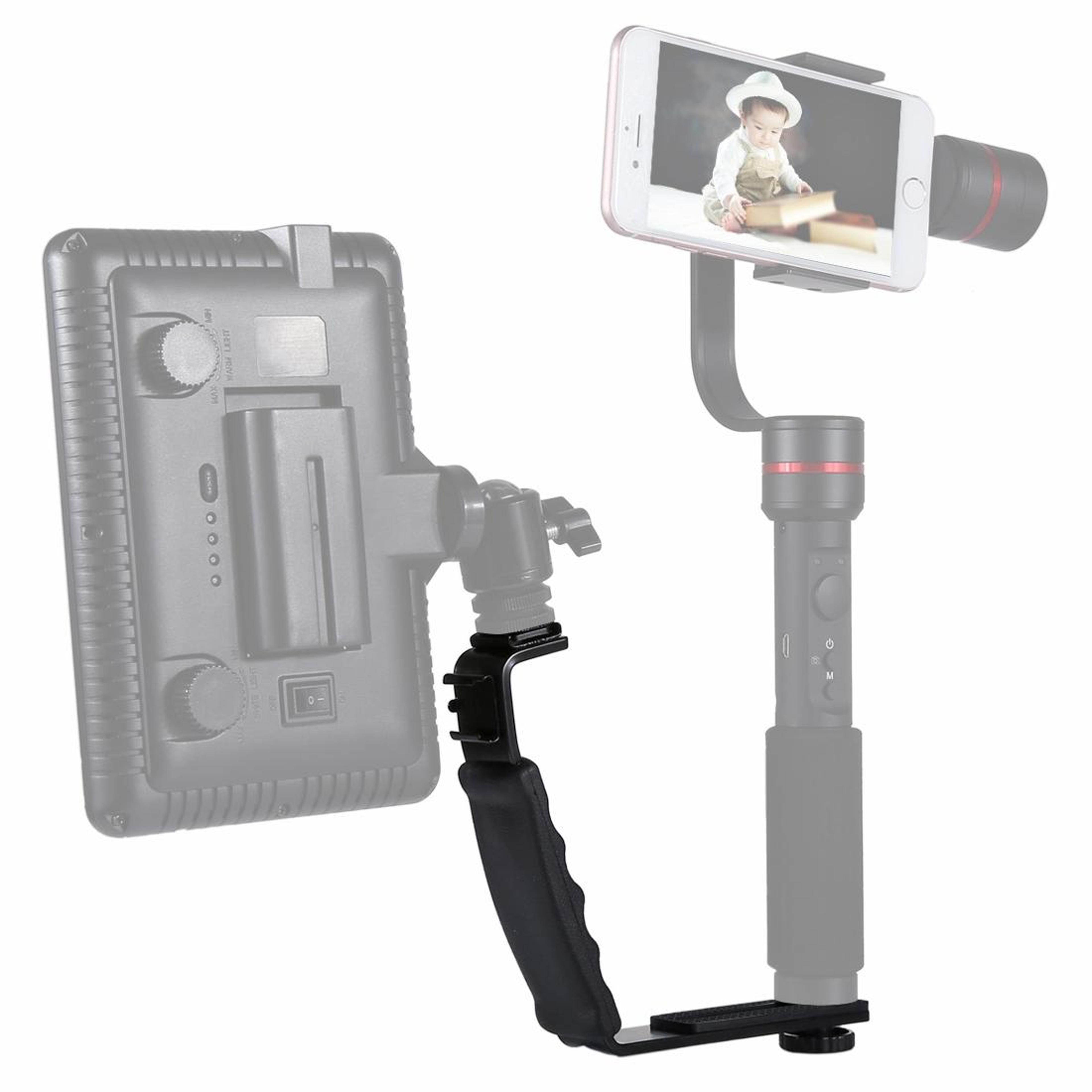 puluz dslr camera l bracket grip with dual cold shoe mounts for flash & video lighting