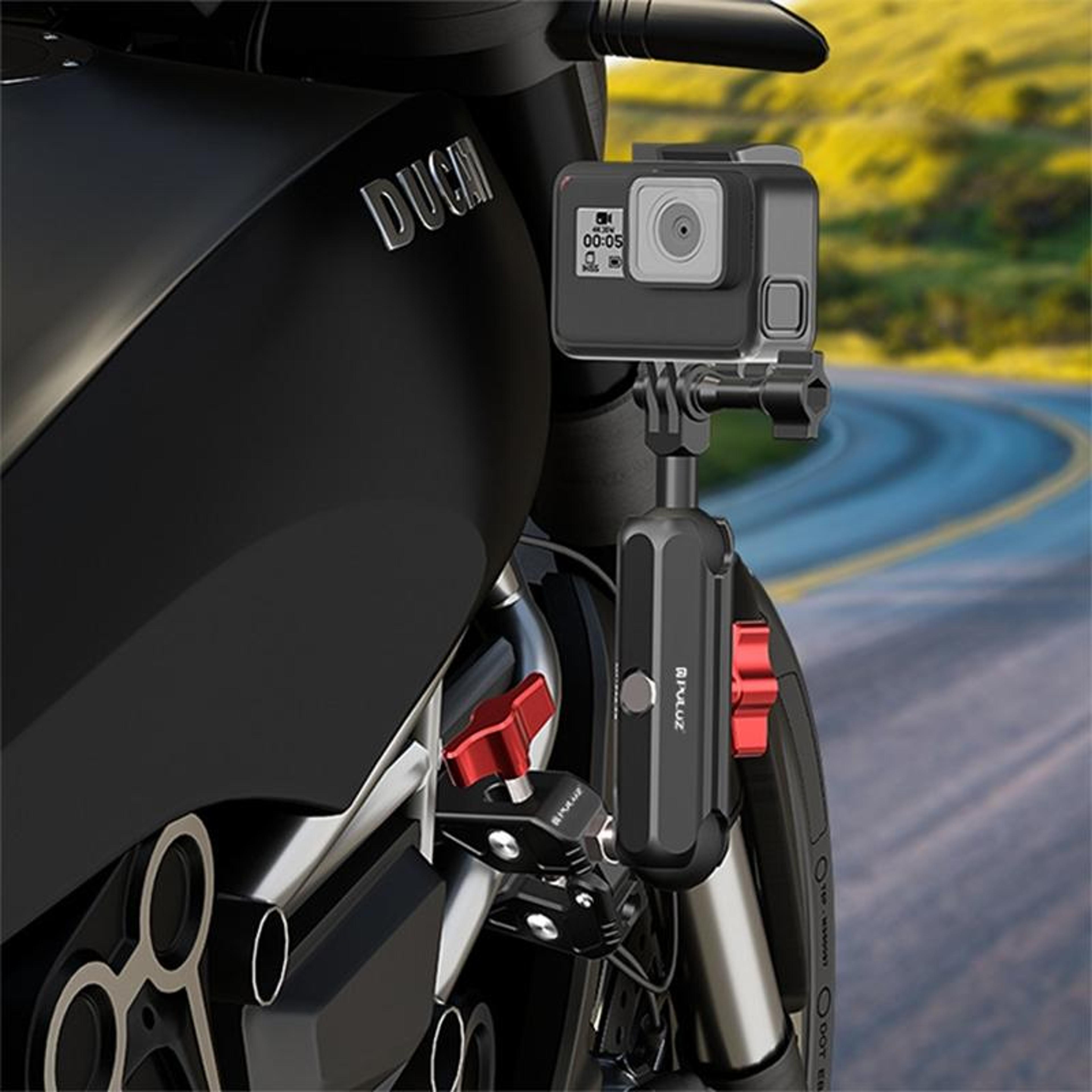 puluz 360° motorcycle handlebar camera mount with cnc magic arm clamp