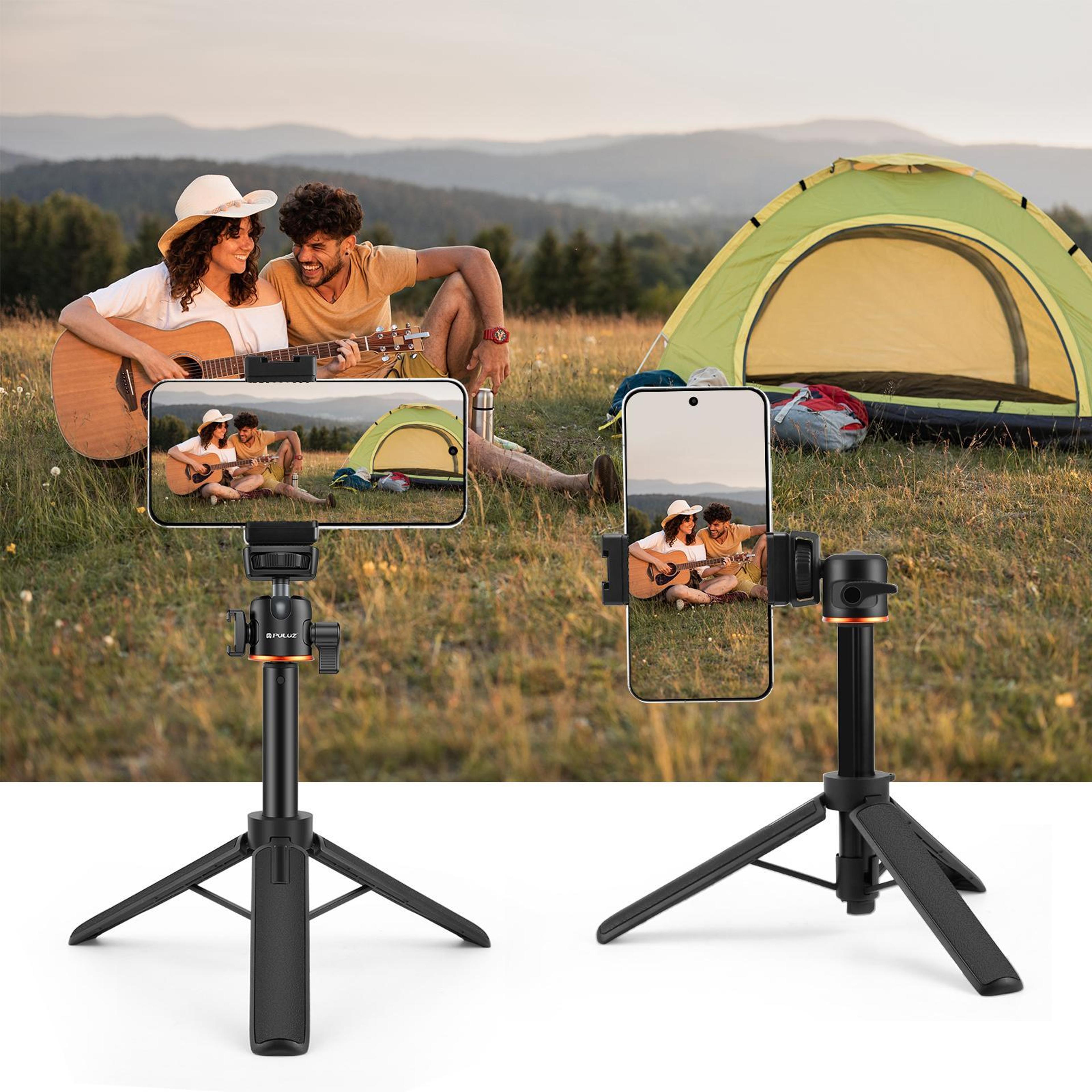 puluz portable camera tripod stand & selfie stick with 360° ball head and cold shoe mount