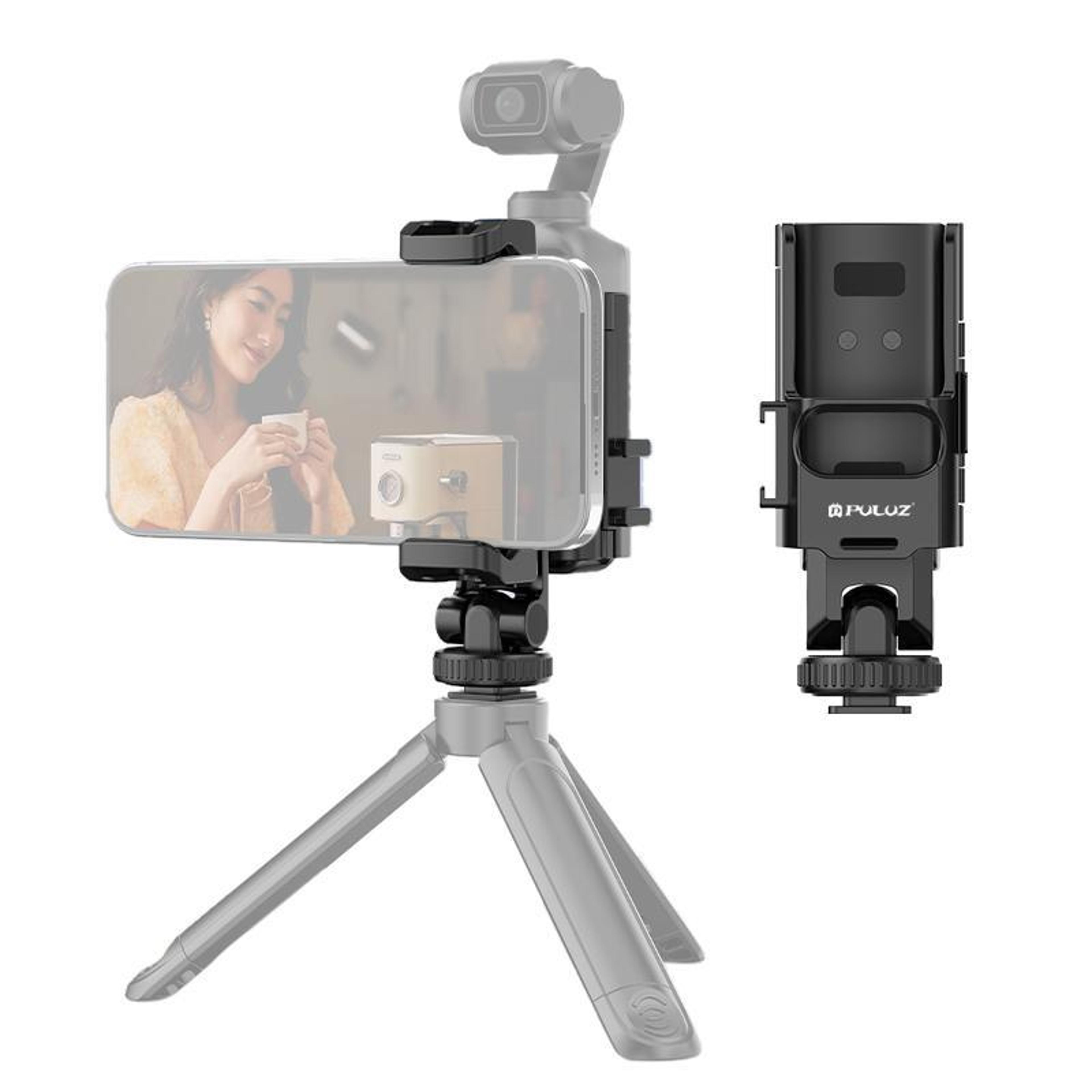 puluz dji osmo pocket phone clamp bracket with cold shoe mount for vlogging & tripod