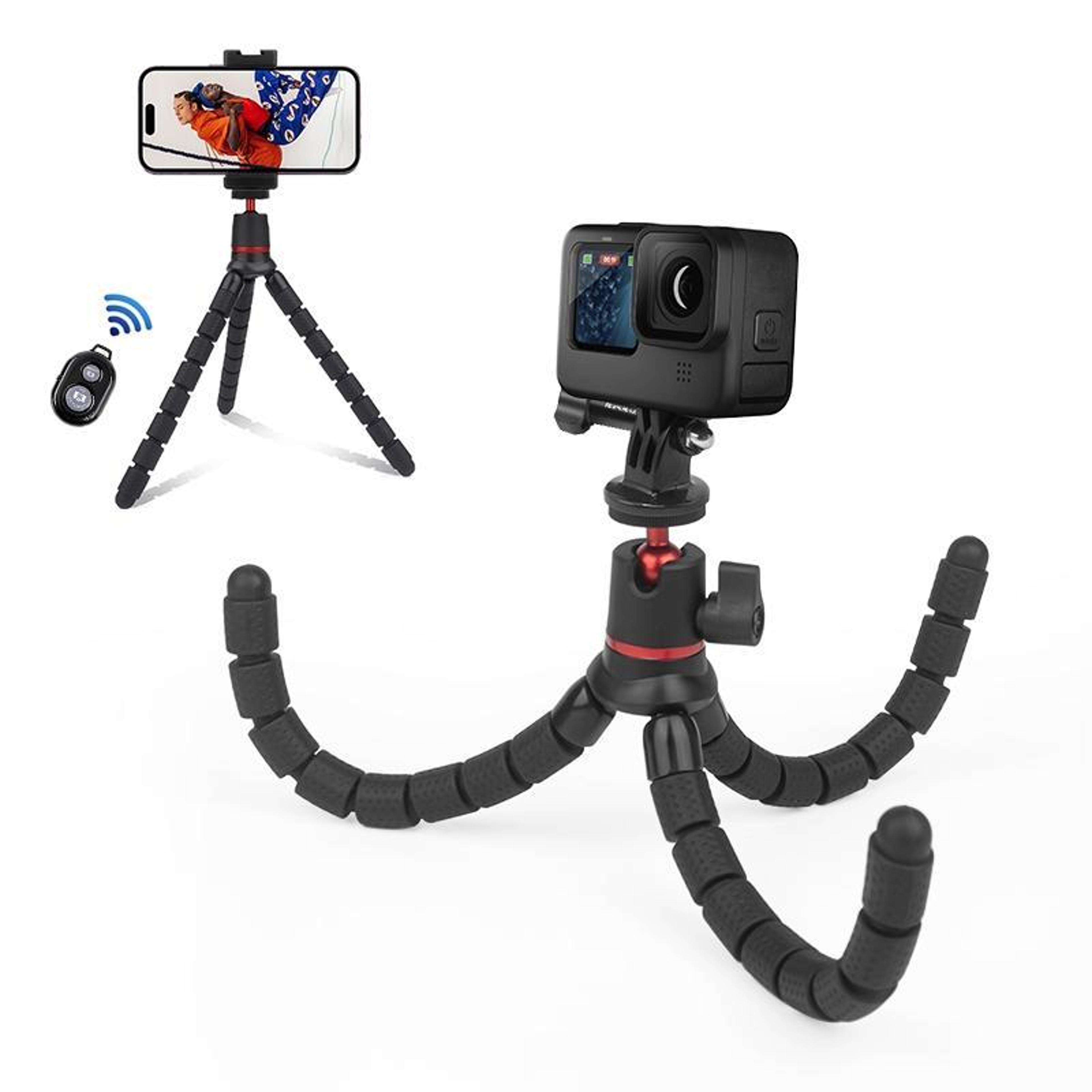 puluz mini octopus tripod flexible tripod holder with remote control for camera, gopro & phone